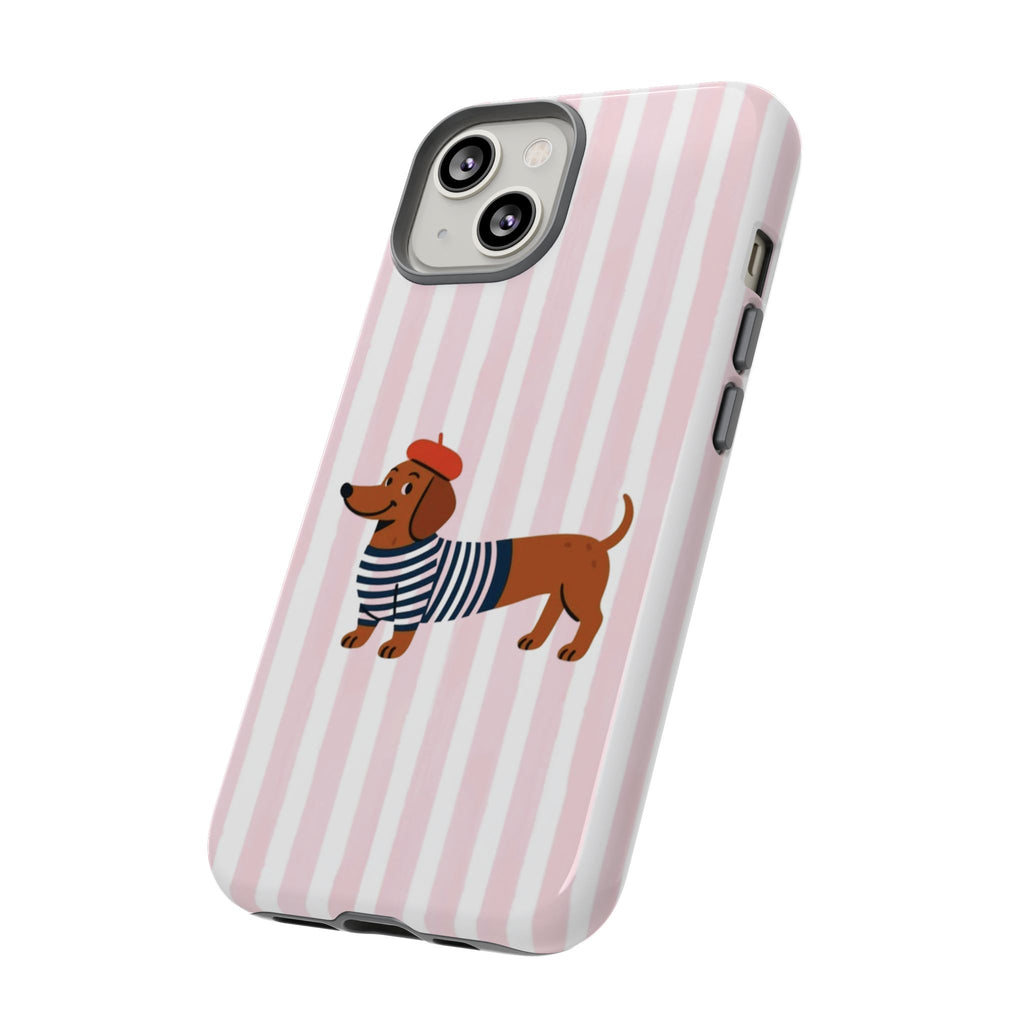 Dachshund in Breton Stripe Phone Case | French Dog Lover Gift