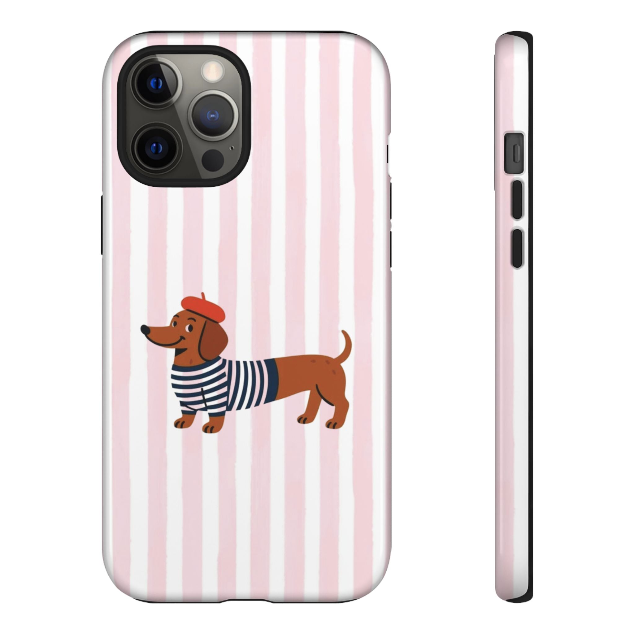 Dachshund in Breton Stripe Phone Case | French Dog Lover Gift