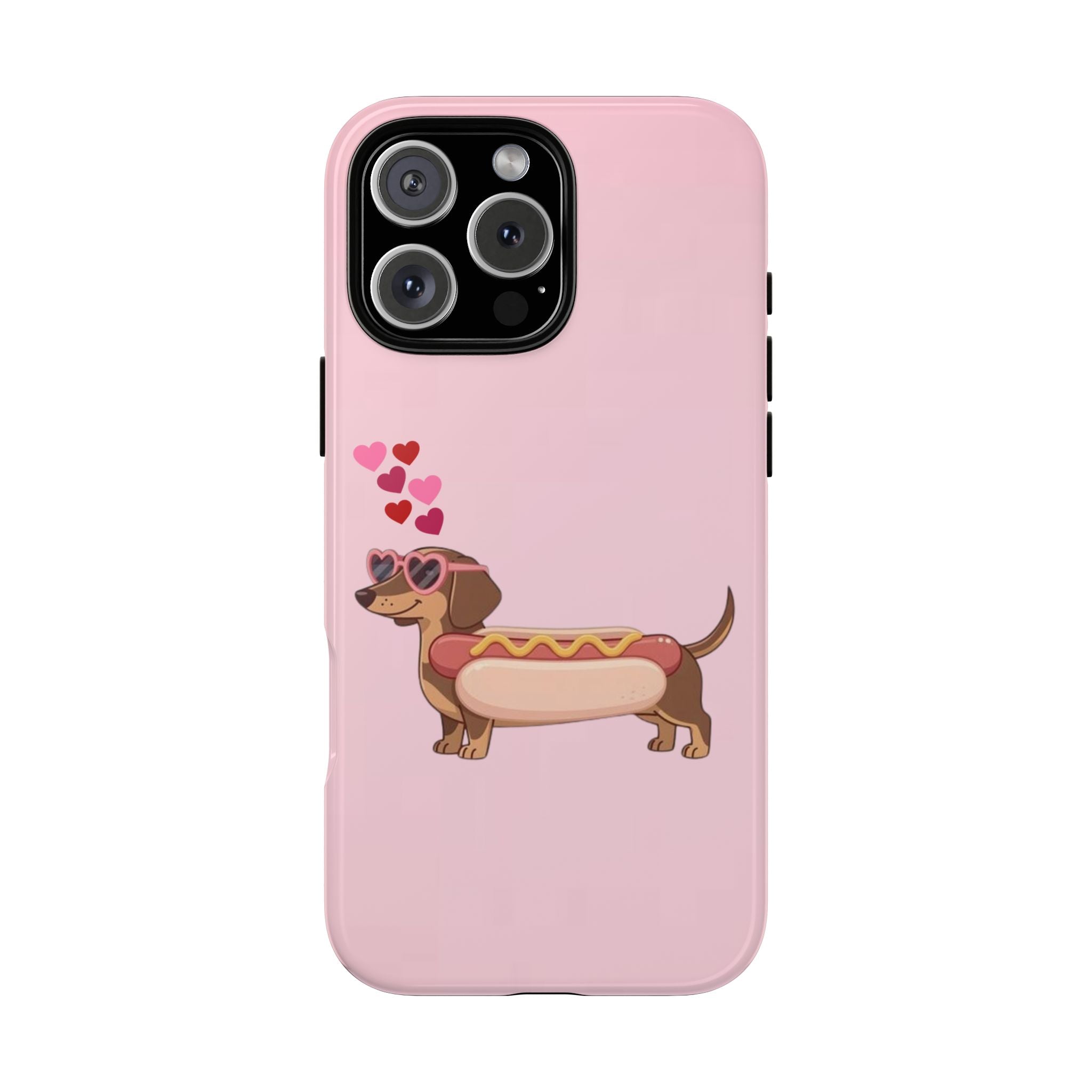 Dachshund Hot Dog Phone Case – Cute Pink Love Hearts Protective Tough Case