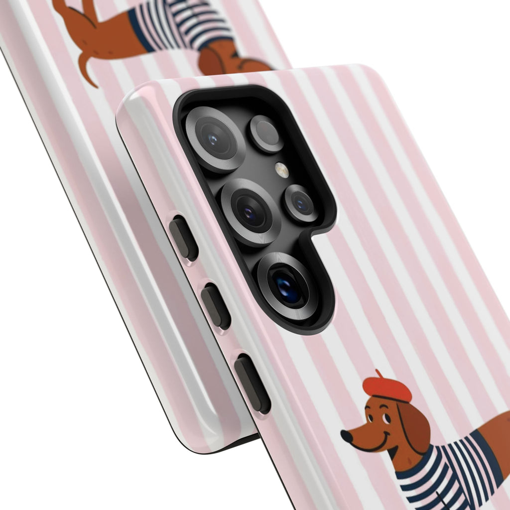 Dachshund in Breton Stripe Phone Case | French Dog Lover Gift