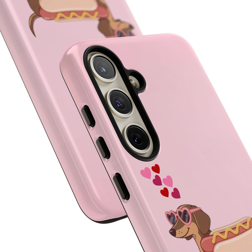 Dachshund Hot Dog Phone Case – Cute Pink Love Hearts Protective Tough Case