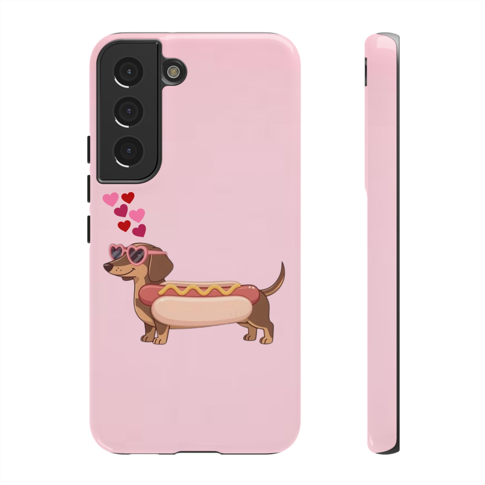 Dachshund Hot Dog Phone Case – Cute Pink Love Hearts Protective Tough Case
