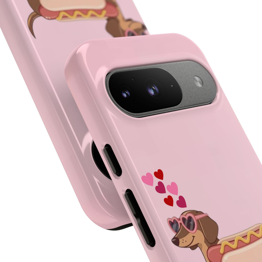 Dachshund Hot Dog Phone Case – Cute Pink Love Hearts Protective Tough Case