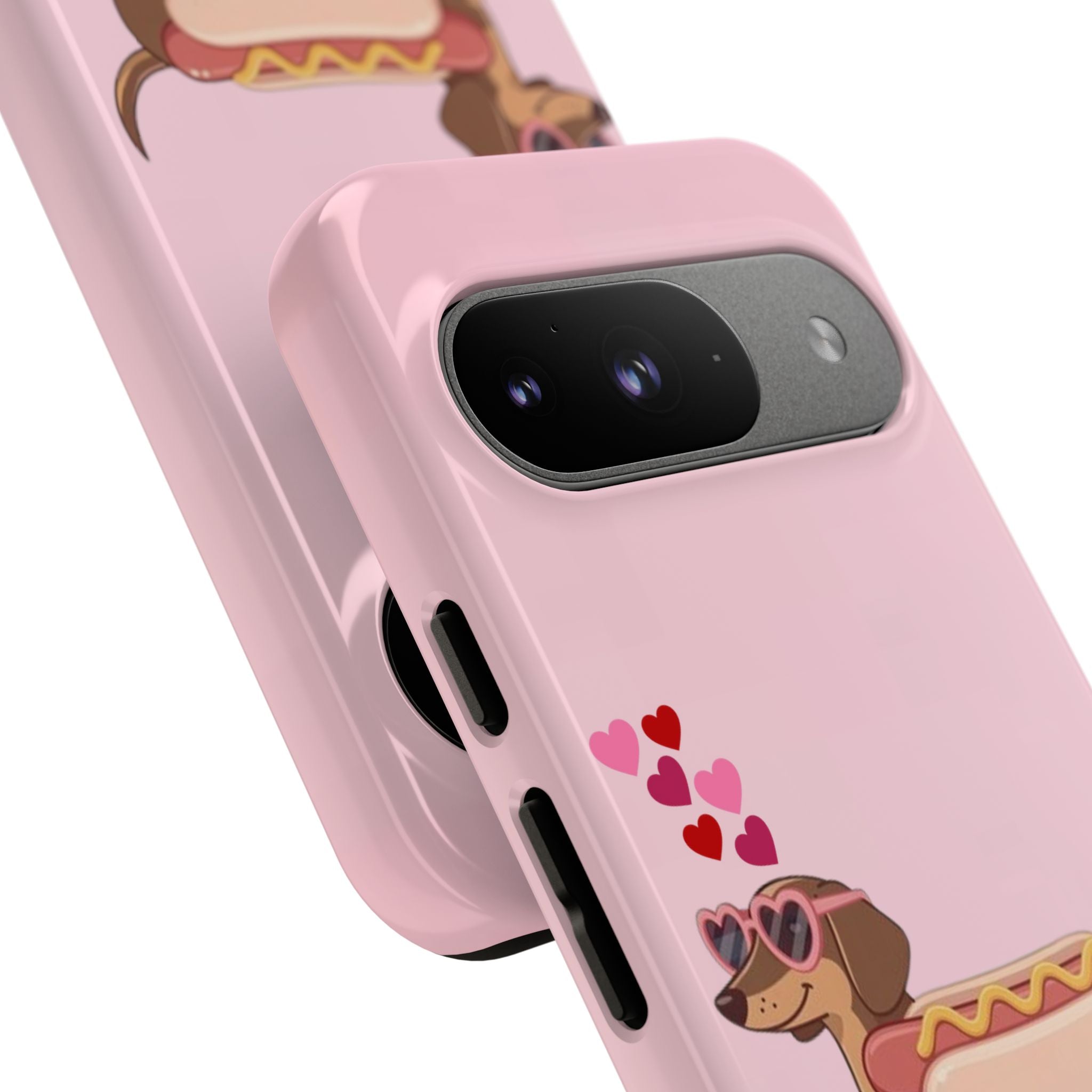 Dachshund Hot Dog Phone Case – Cute Pink Love Hearts Protective Tough Case