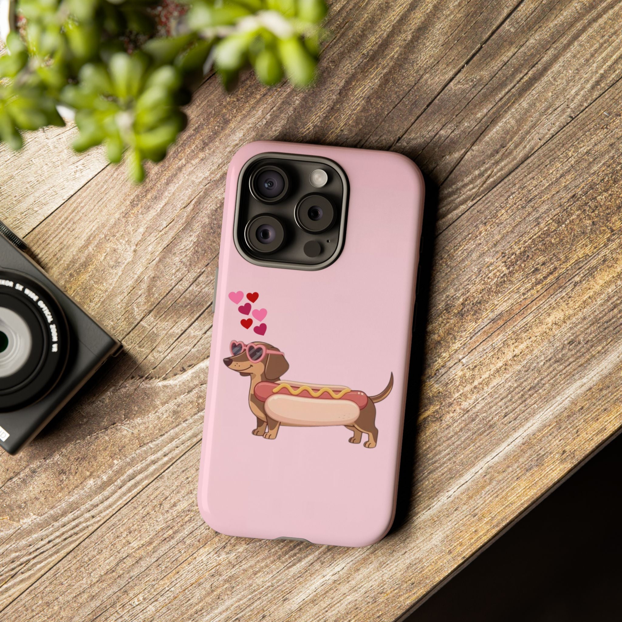 Dachshund Hot Dog Phone Case – Cute Pink Love Hearts Protective Tough Case