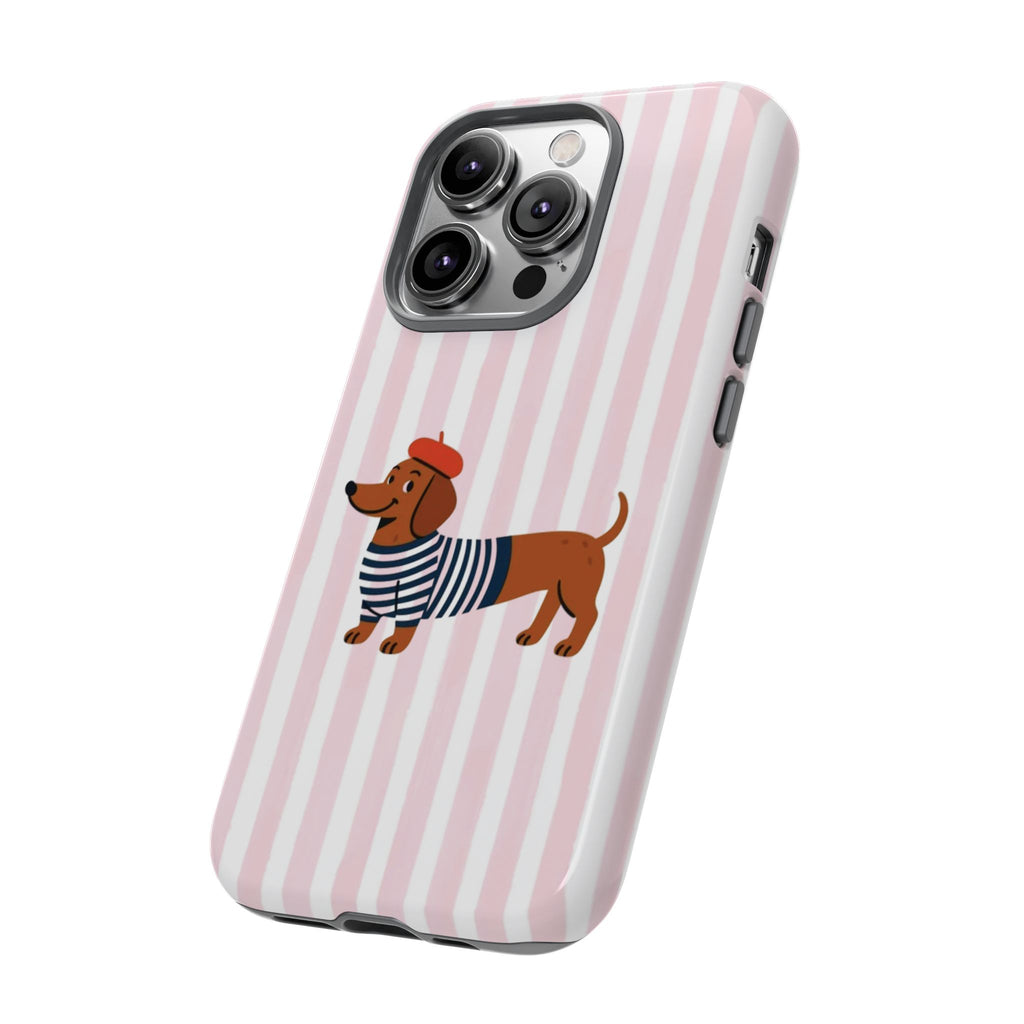 Dachshund in Breton Stripe Phone Case | French Dog Lover Gift