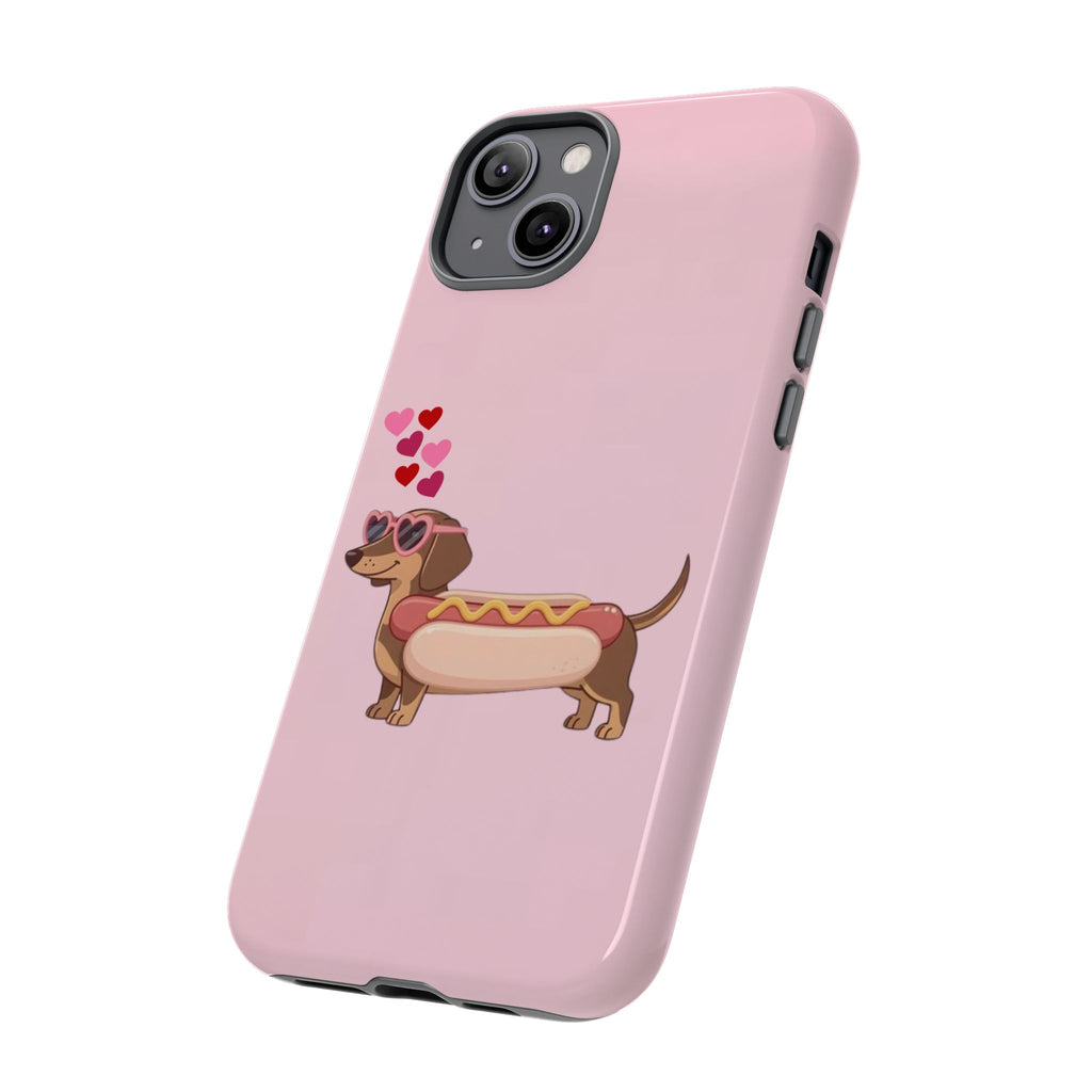 Dachshund Hot Dog Phone Case – Cute Pink Love Hearts Protective Tough Case