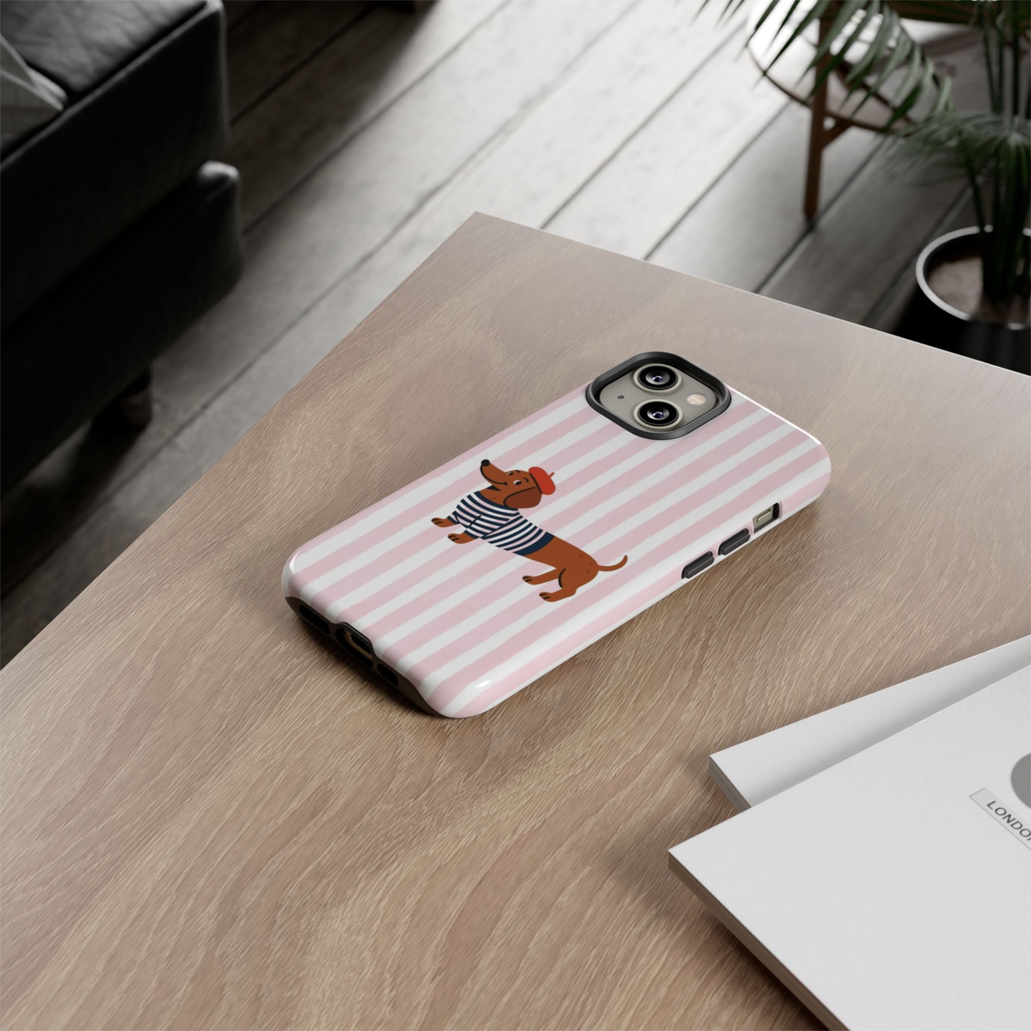 Dachshund in Breton Stripe Phone Case | French Dog Lover Gift