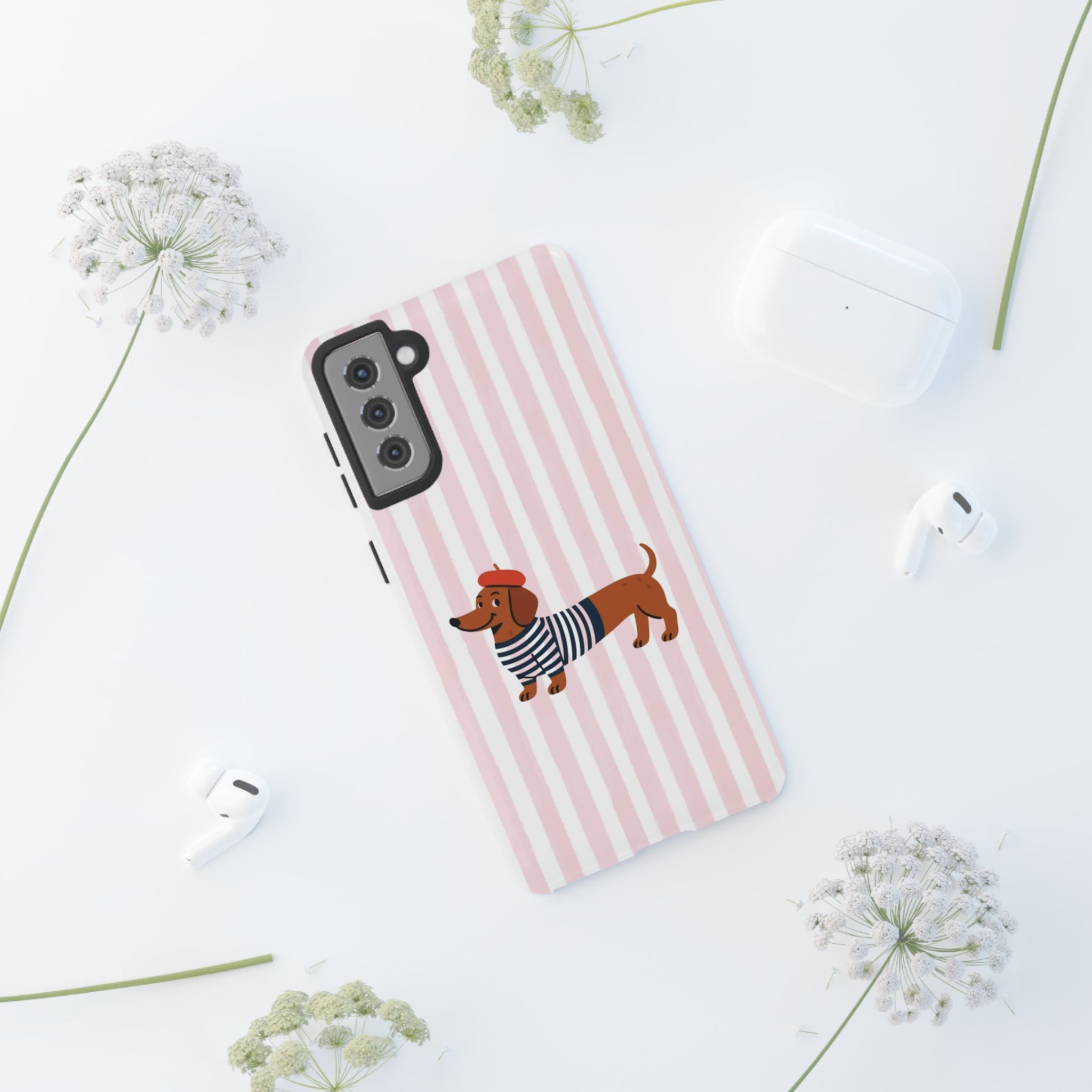 Dachshund in Breton Stripe Phone Case | French Dog Lover Gift