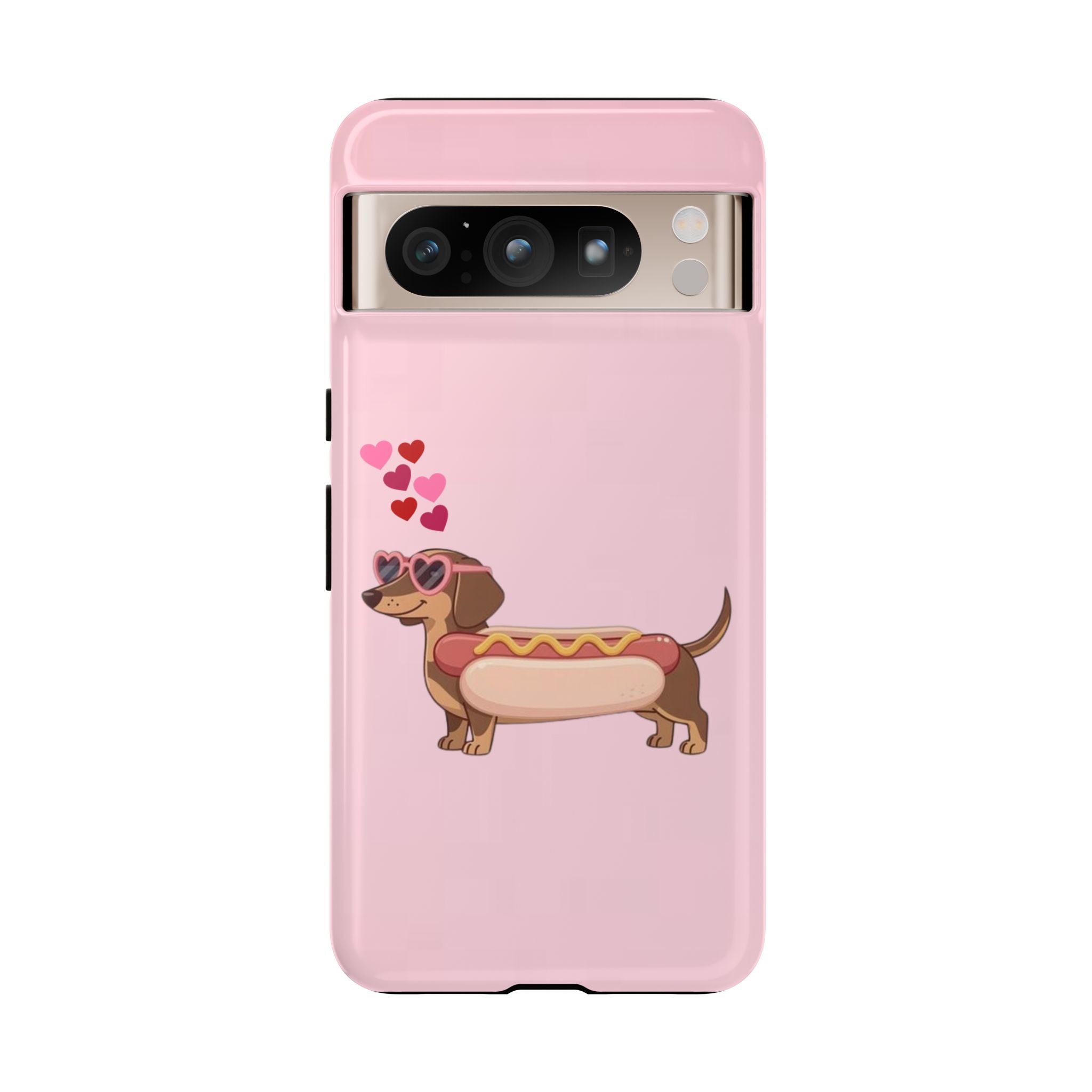 Dachshund Hot Dog Phone Case – Cute Pink Love Hearts Protective Tough Case