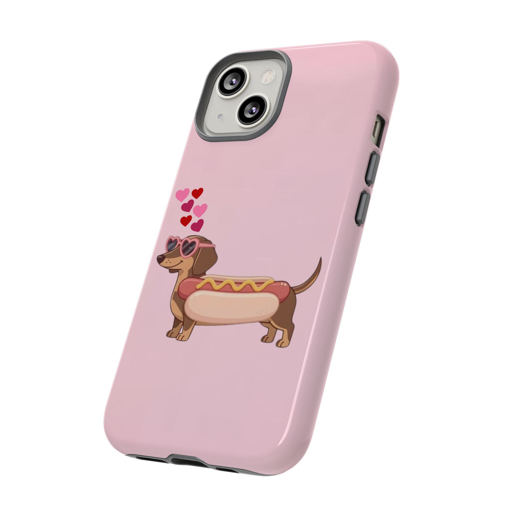 Dachshund Hot Dog Phone Case – Cute Pink Love Hearts Protective Tough Case