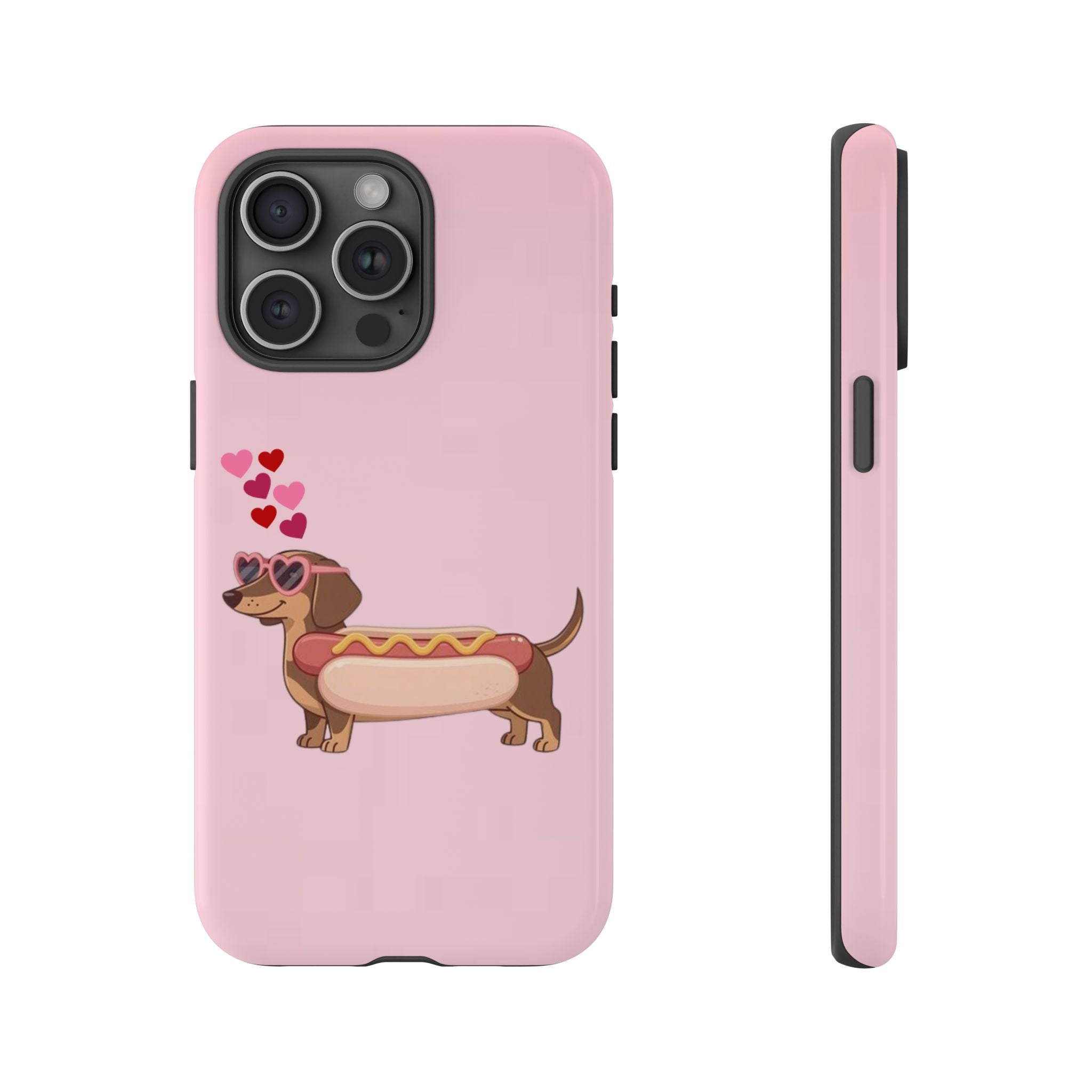 Dachshund Hot Dog Phone Case – Cute Pink Love Hearts Protective Tough Case