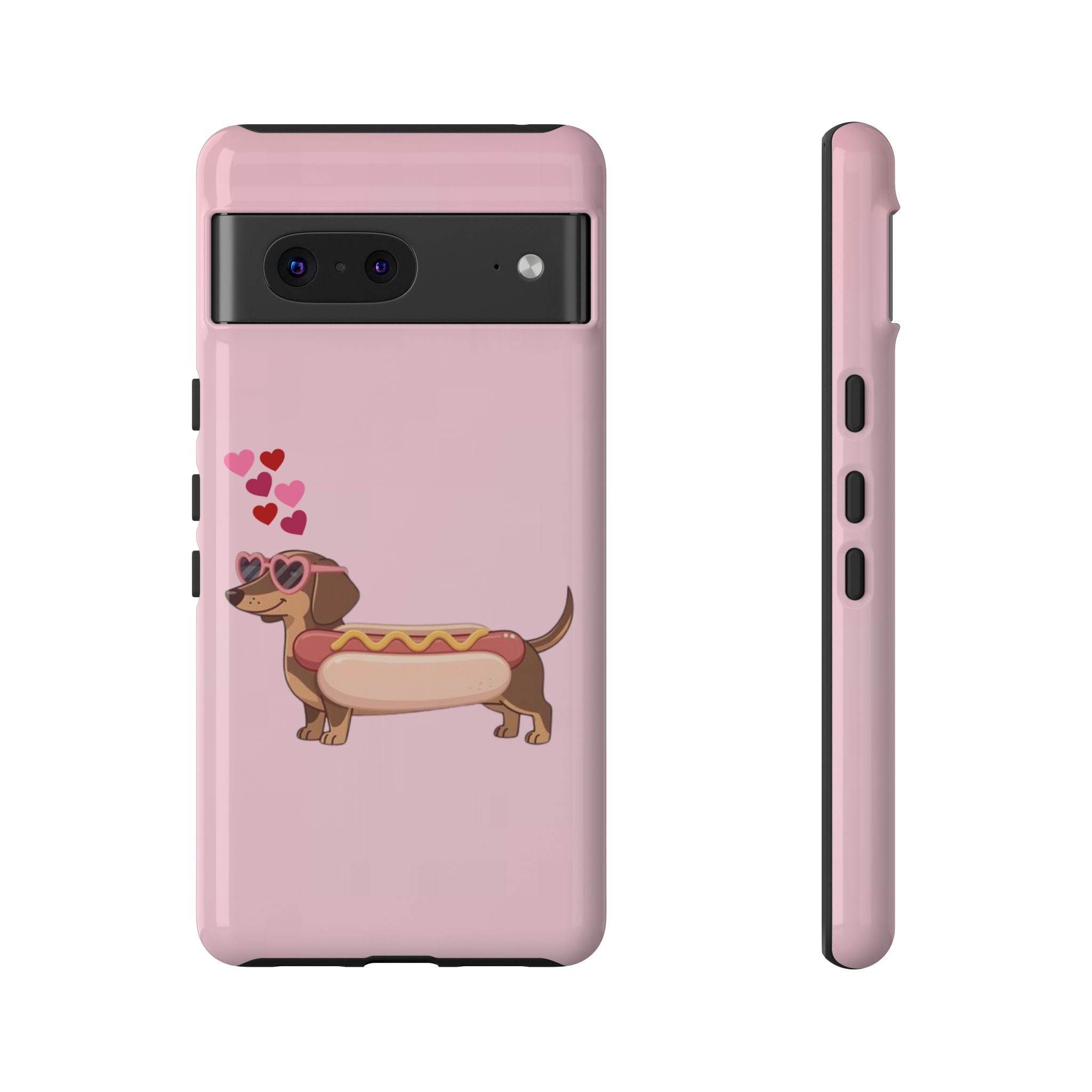 Dachshund Hot Dog Phone Case – Cute Pink Love Hearts Protective Tough Case