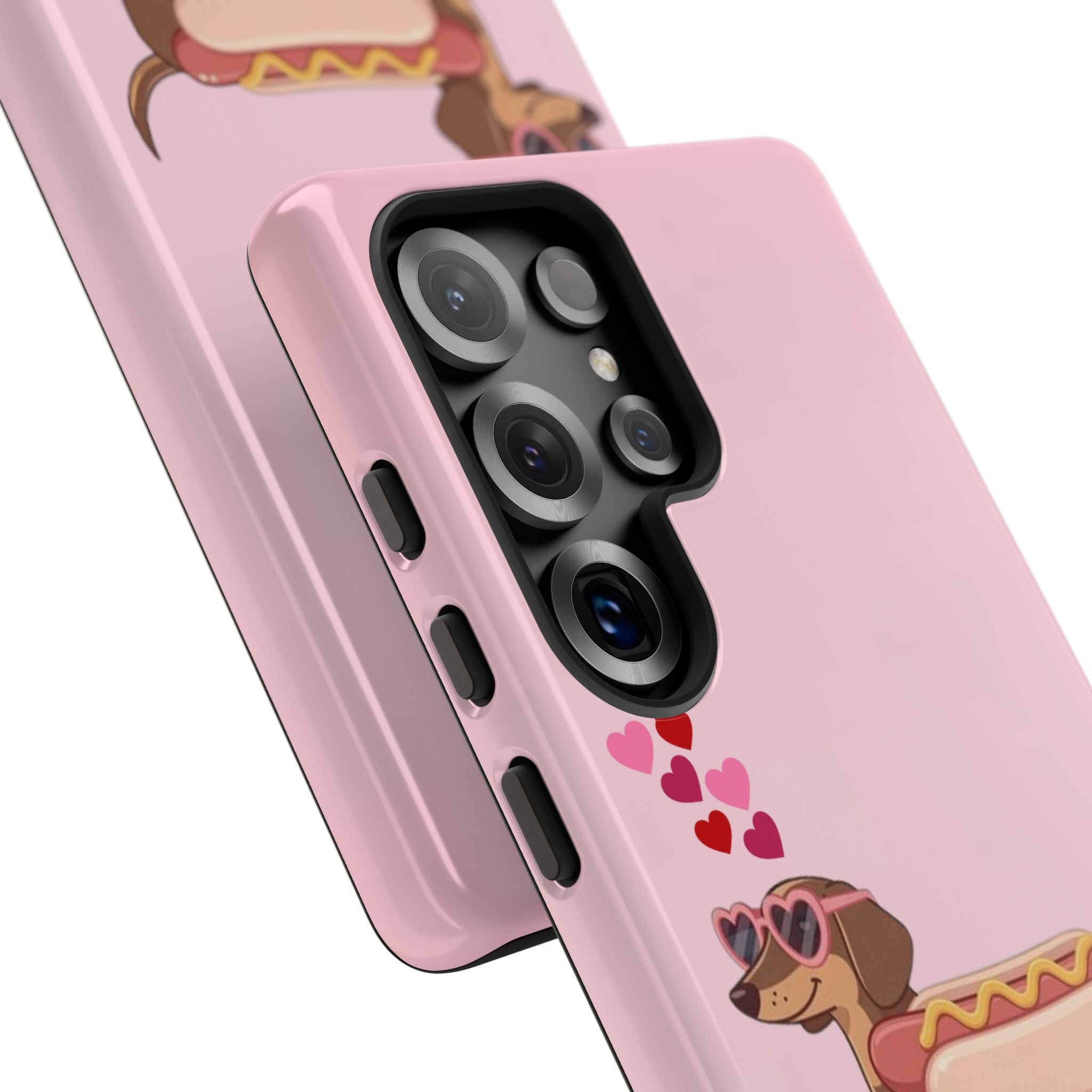 Dachshund Hot Dog Phone Case – Cute Pink Love Hearts Protective Tough Case