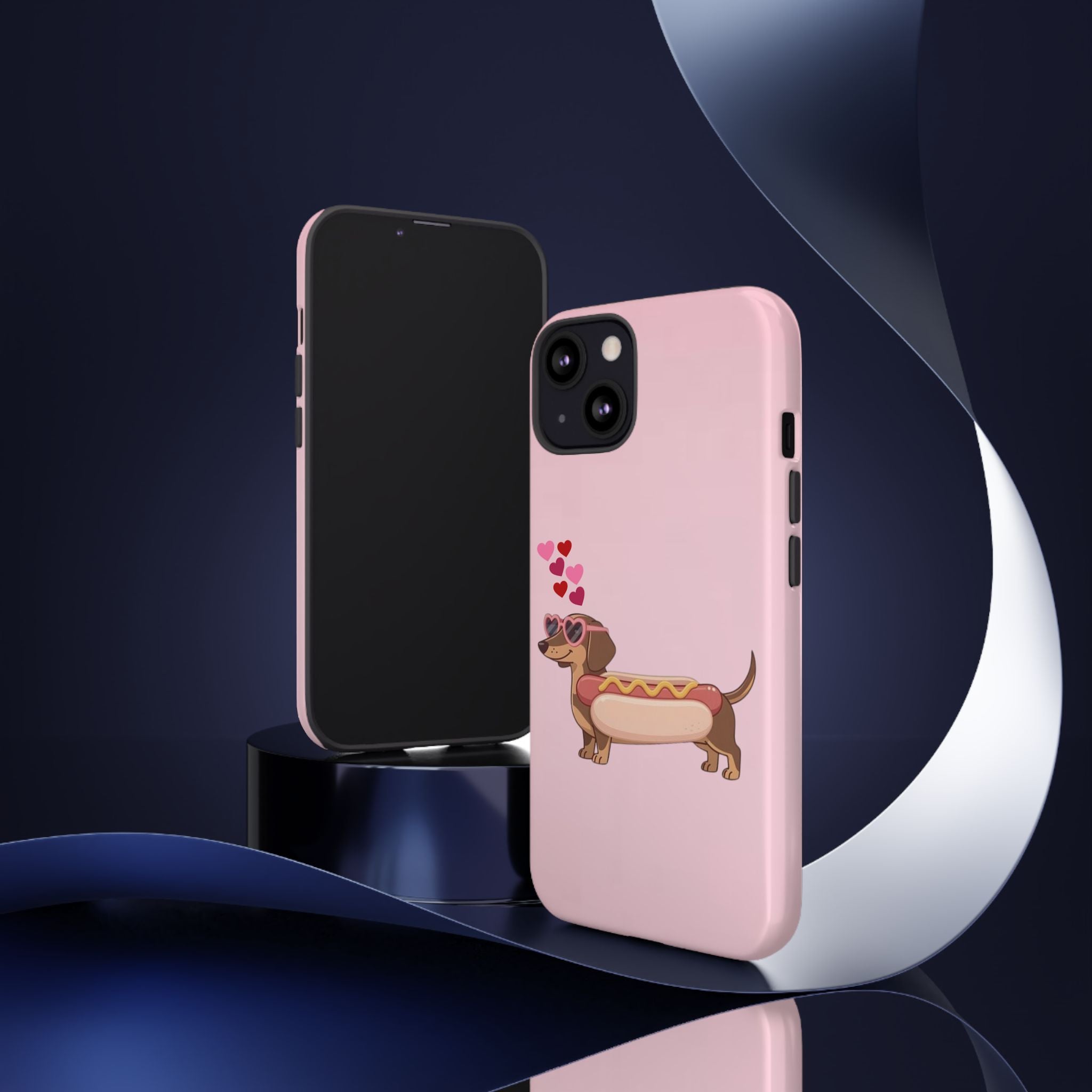 Dachshund Hot Dog Phone Case – Cute Pink Love Hearts Protective Tough Case