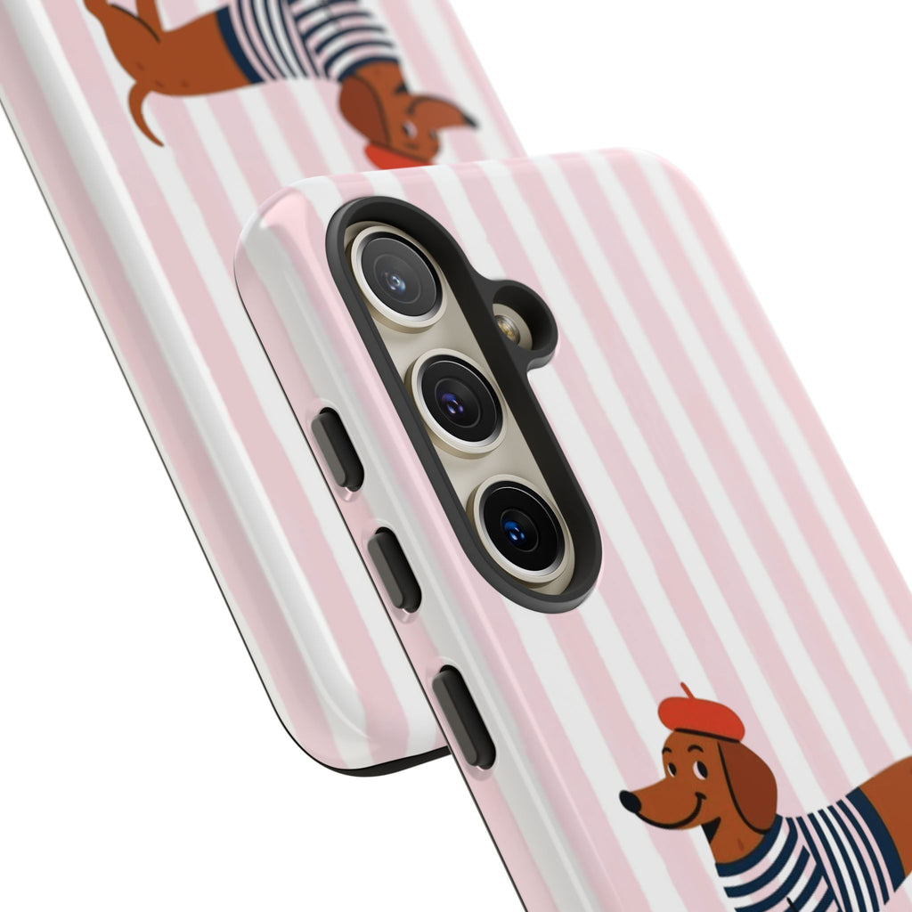 Dachshund in Breton Stripe Phone Case | French Dog Lover Gift