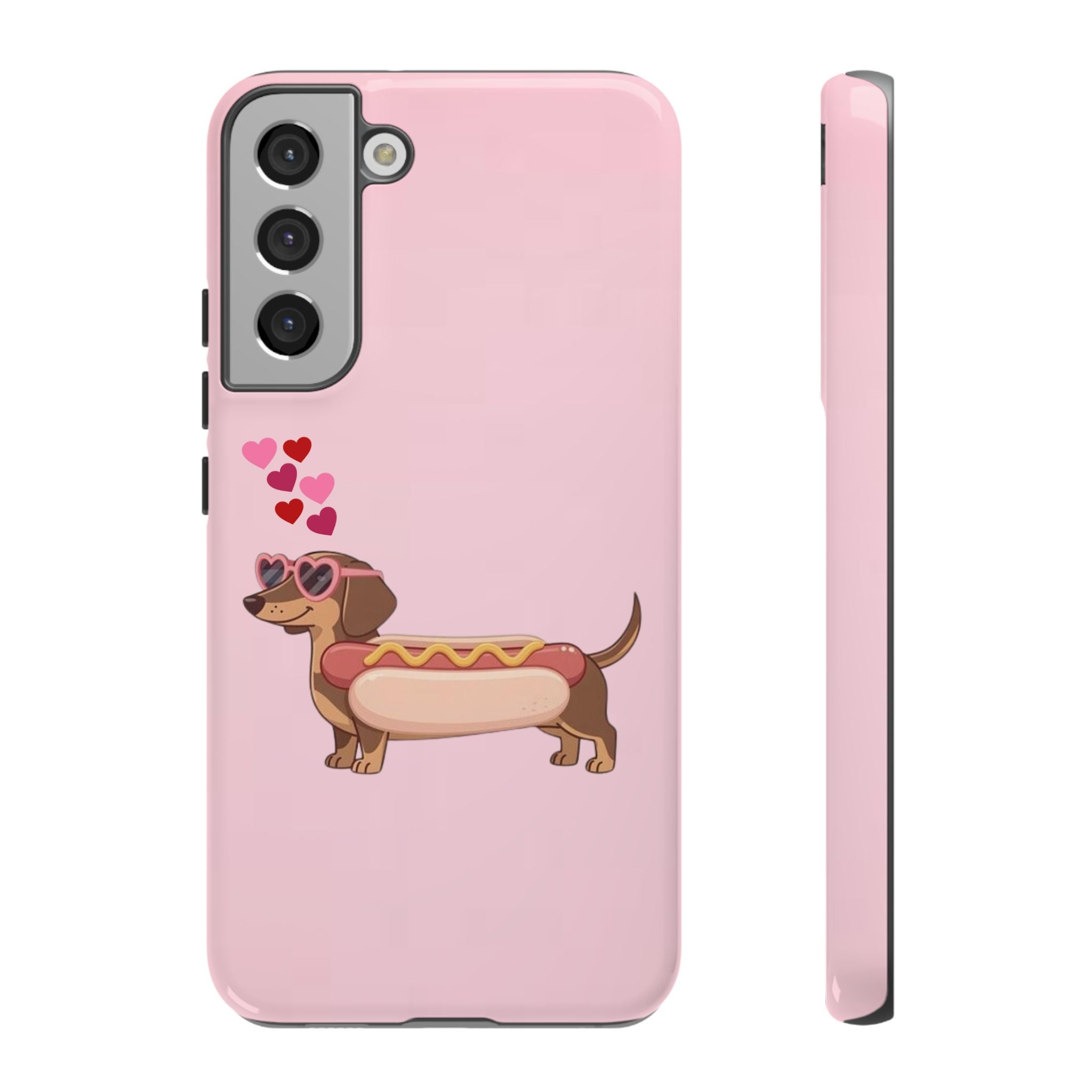 Dachshund Hot Dog Phone Case – Cute Pink Love Hearts Protective Tough Case