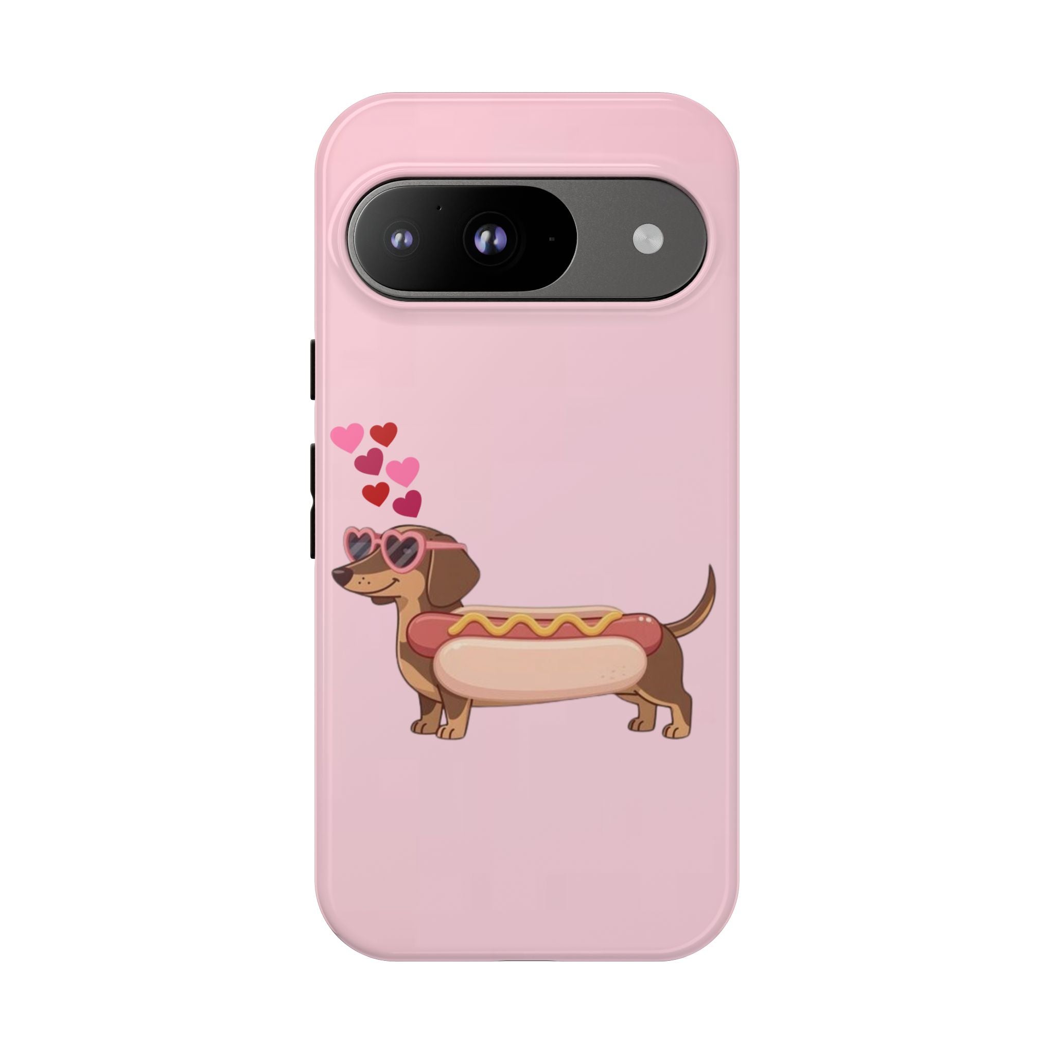 Dachshund Hot Dog Phone Case – Cute Pink Love Hearts Protective Tough Case