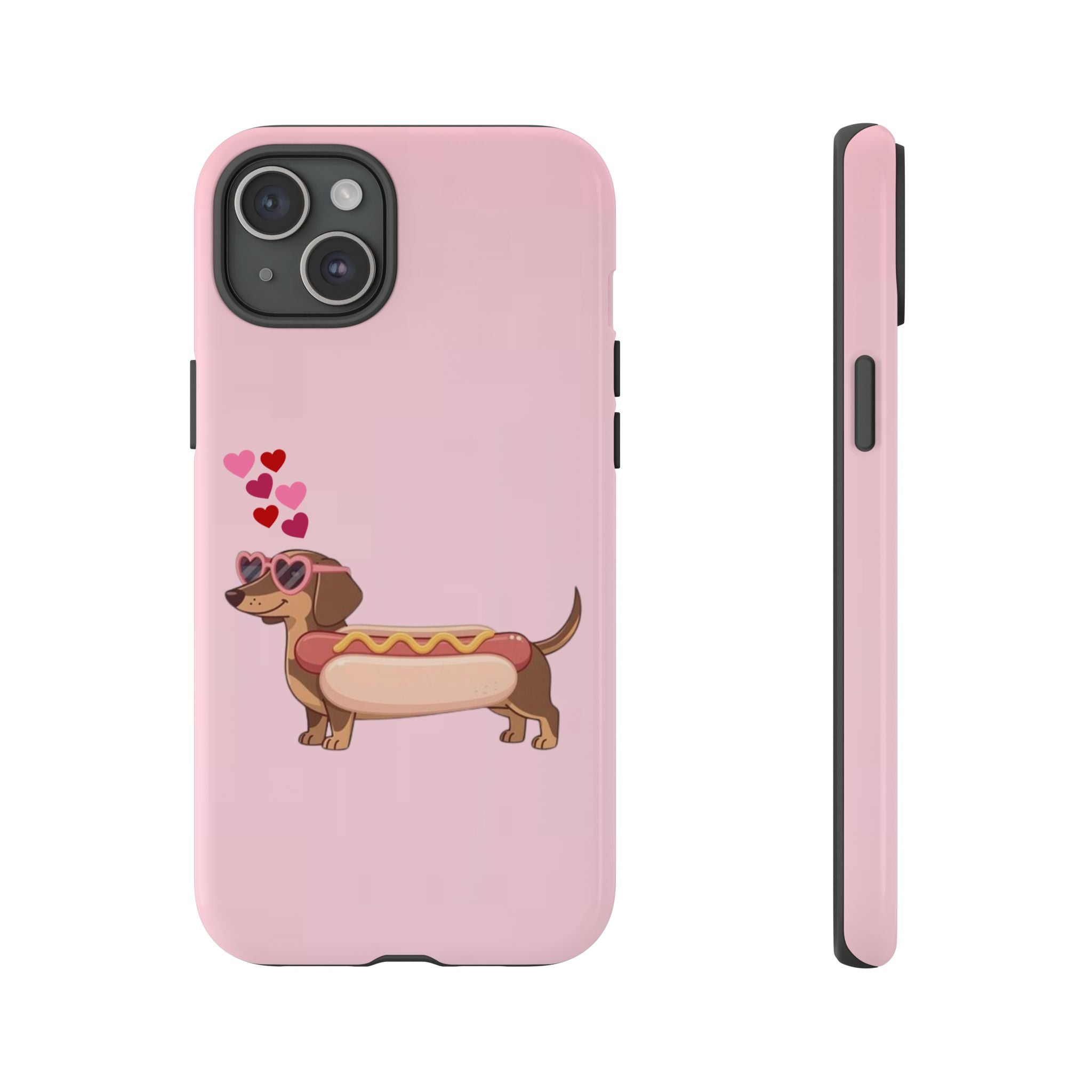 Dachshund Hot Dog Phone Case – Cute Pink Love Hearts Protective Tough Case