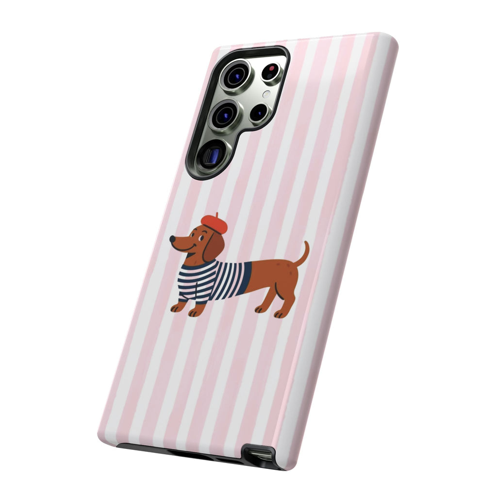 Dachshund in Breton Stripe Phone Case | French Dog Lover Gift