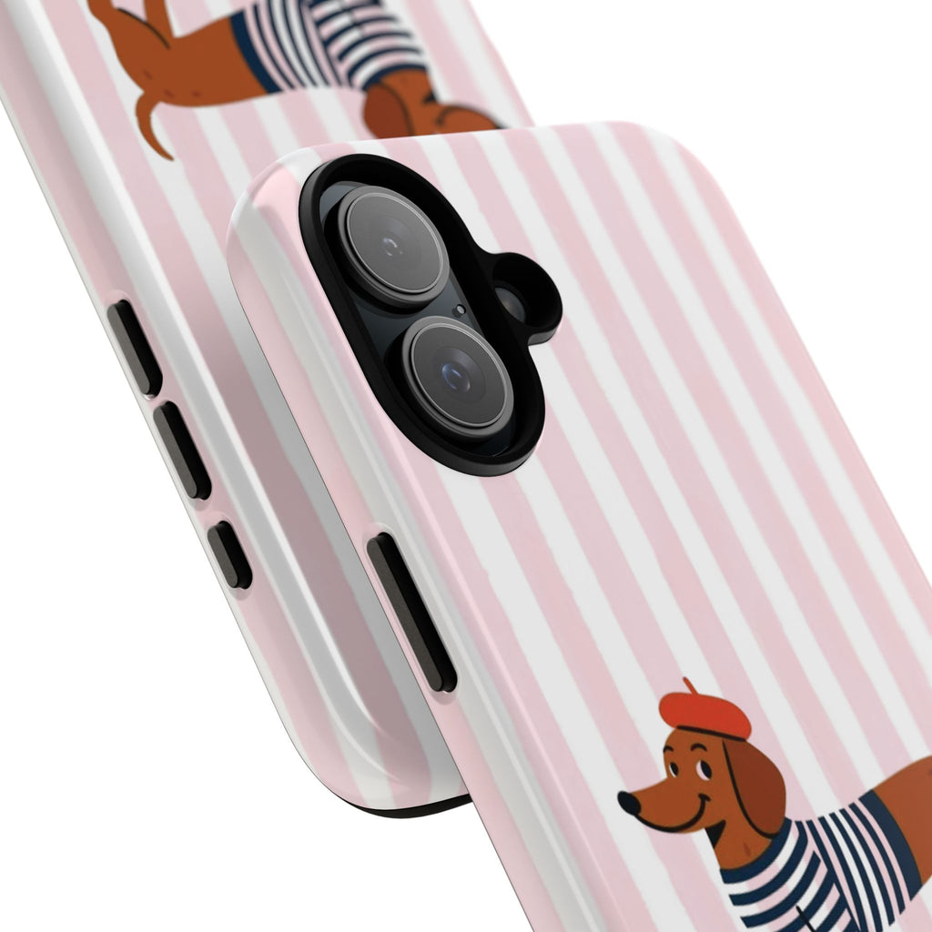 Dachshund in Breton Stripe Phone Case | French Dog Lover Gift