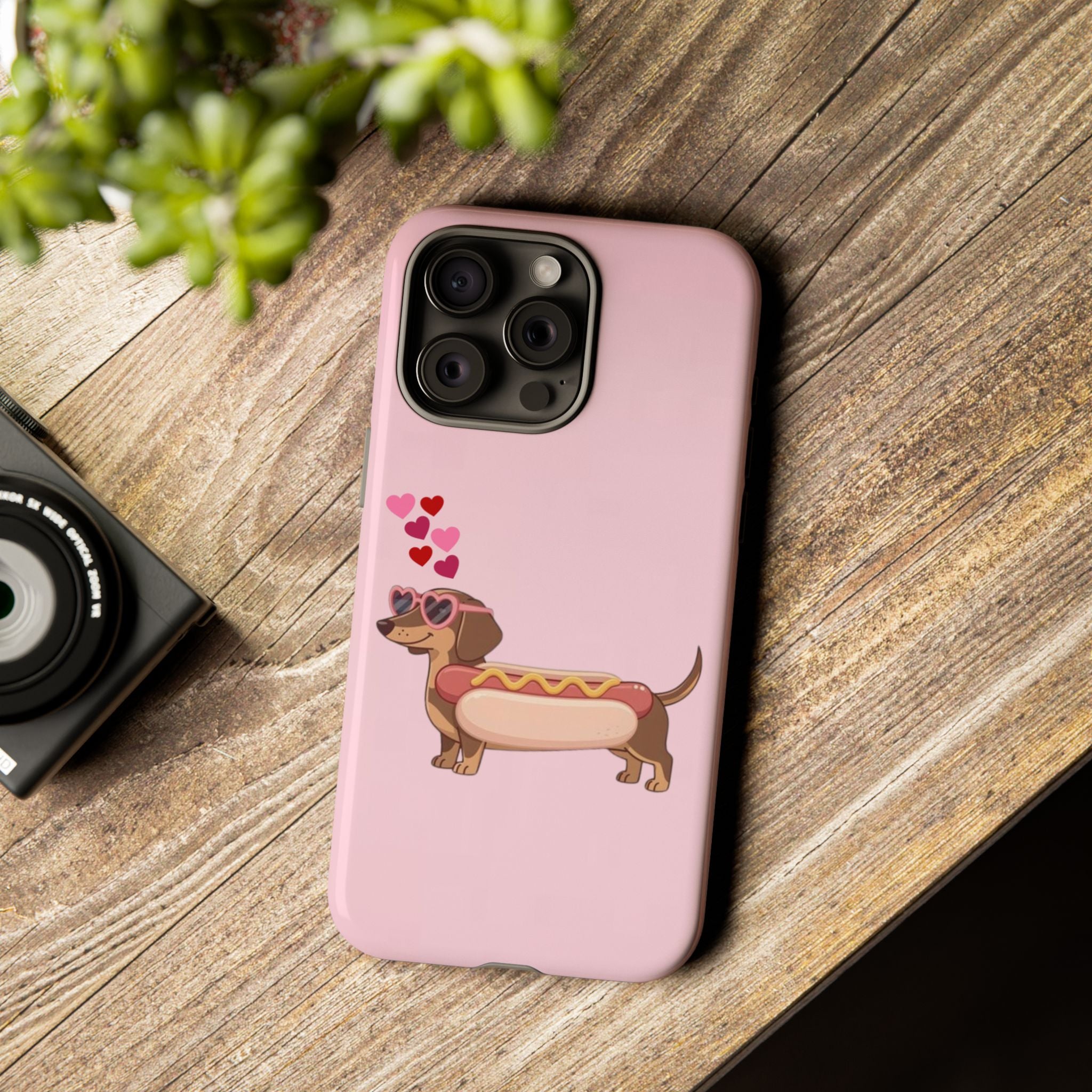 Dachshund Hot Dog Phone Case – Cute Pink Love Hearts Protective Tough Case