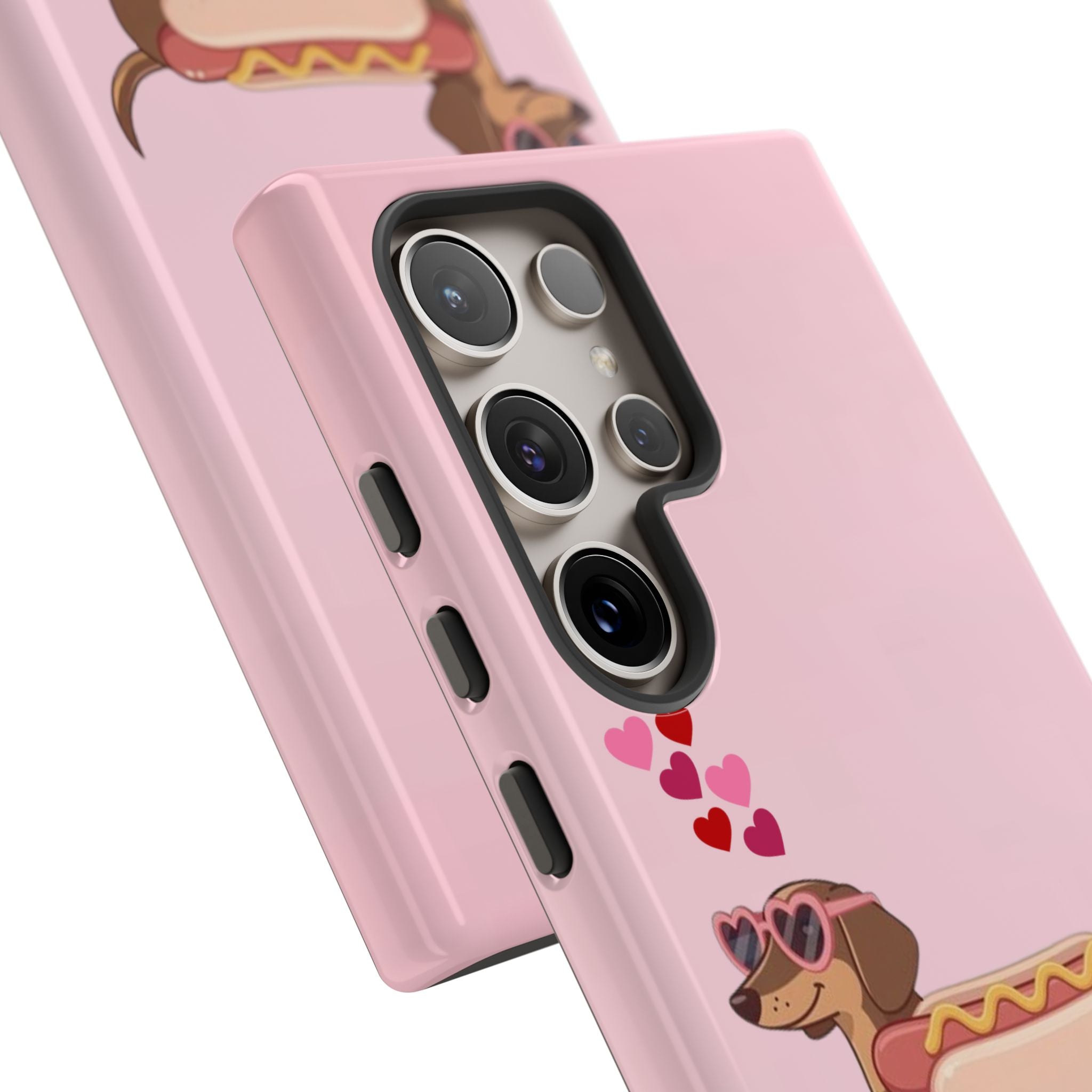 Dachshund Hot Dog Phone Case – Cute Pink Love Hearts Protective Tough Case