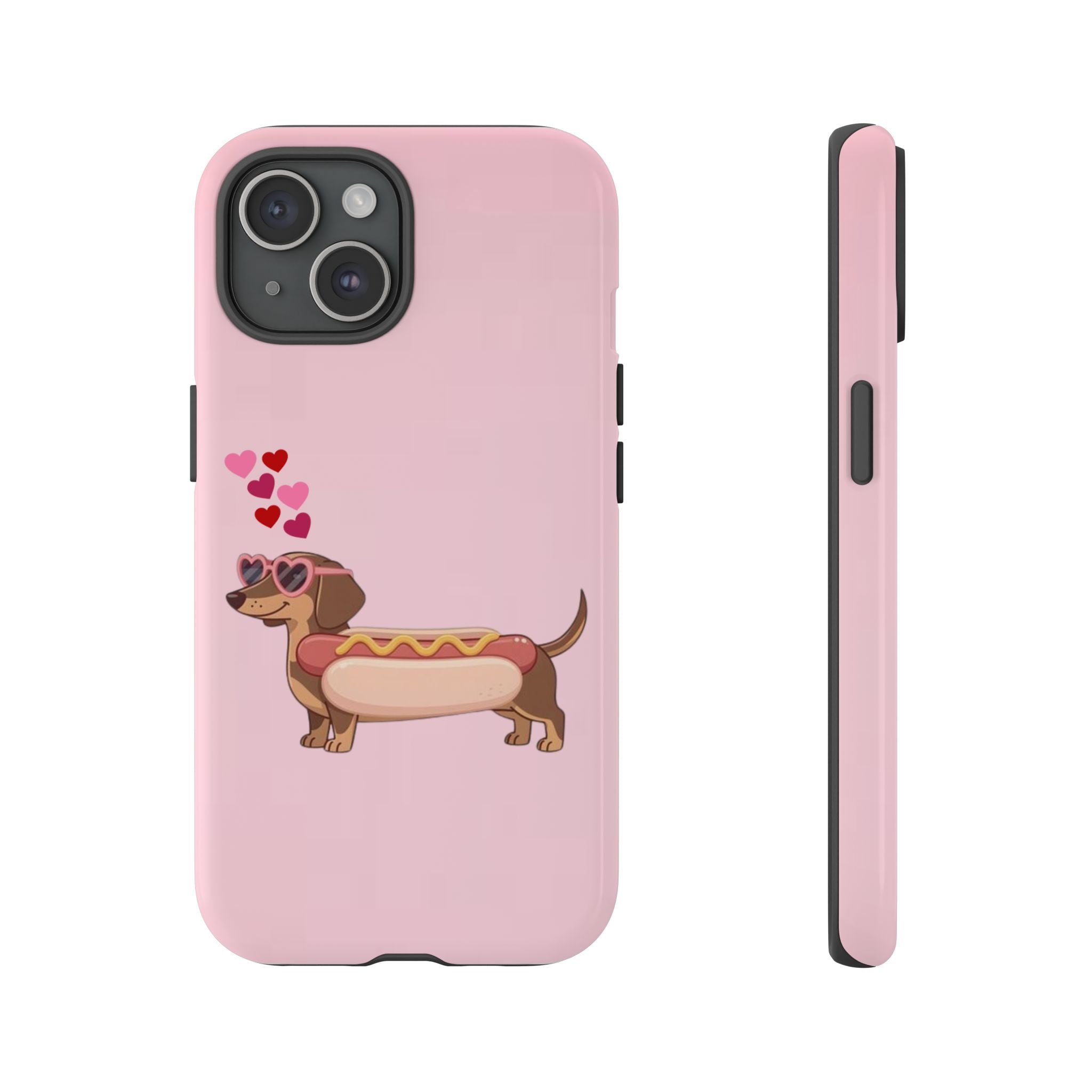 Dachshund Hot Dog Phone Case – Cute Pink Love Hearts Protective Tough Case