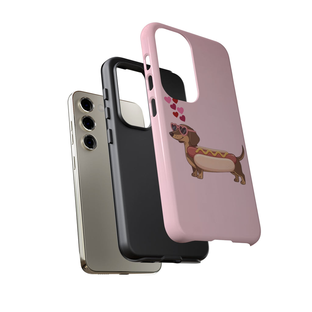 Dachshund Hot Dog Phone Case – Cute Pink Love Hearts Protective Tough Case