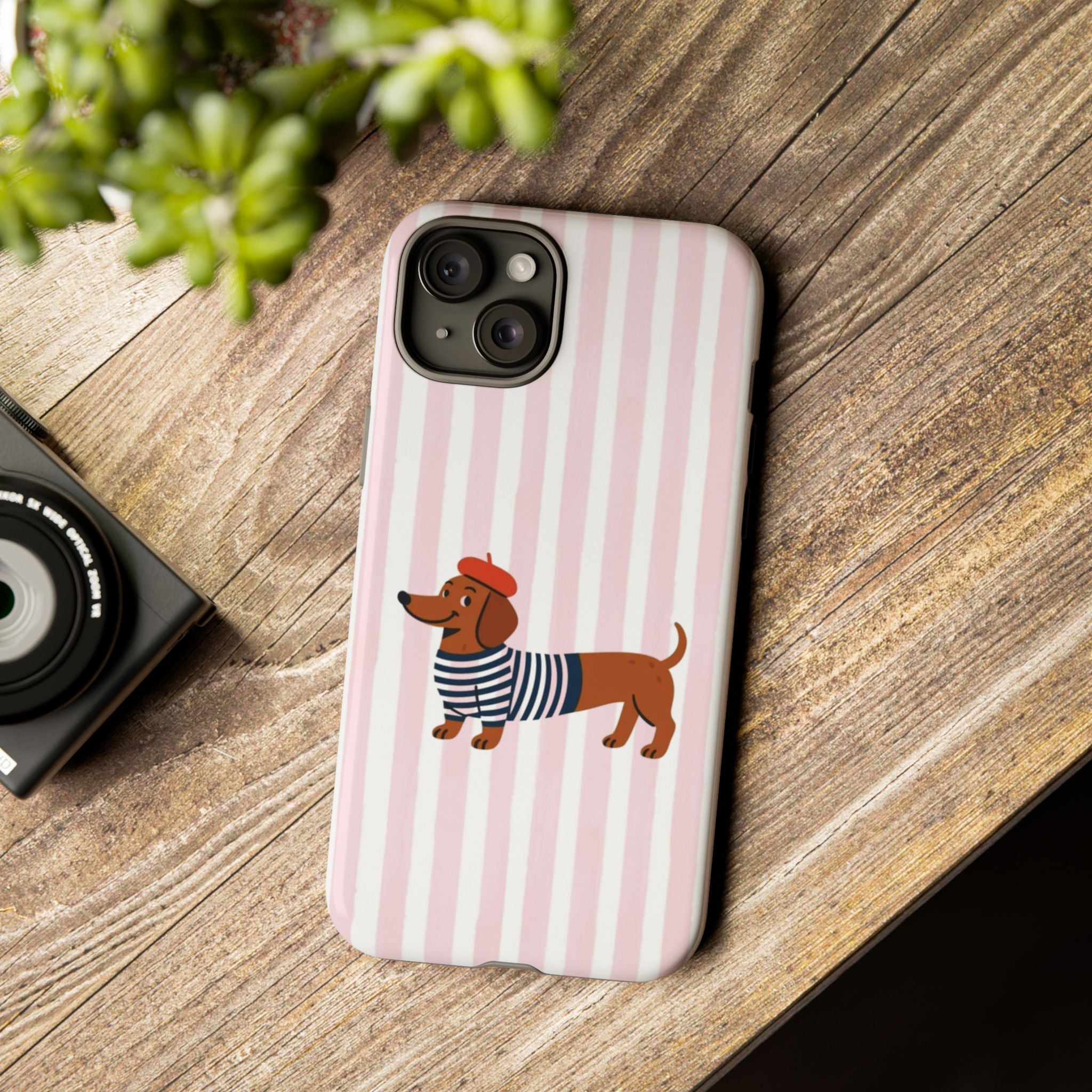 Dachshund in Breton Stripe Phone Case | French Dog Lover Gift