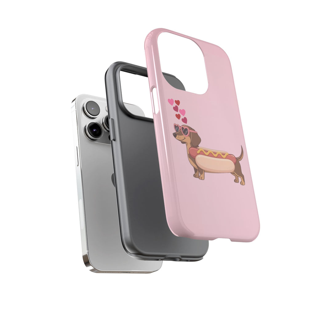 Dachshund Hot Dog Phone Case – Cute Pink Love Hearts Protective Tough Case