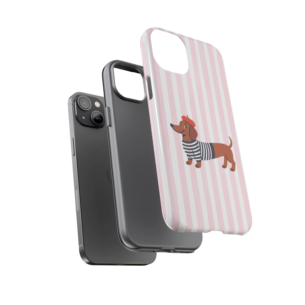 Dachshund in Breton Stripe Phone Case | French Dog Lover Gift