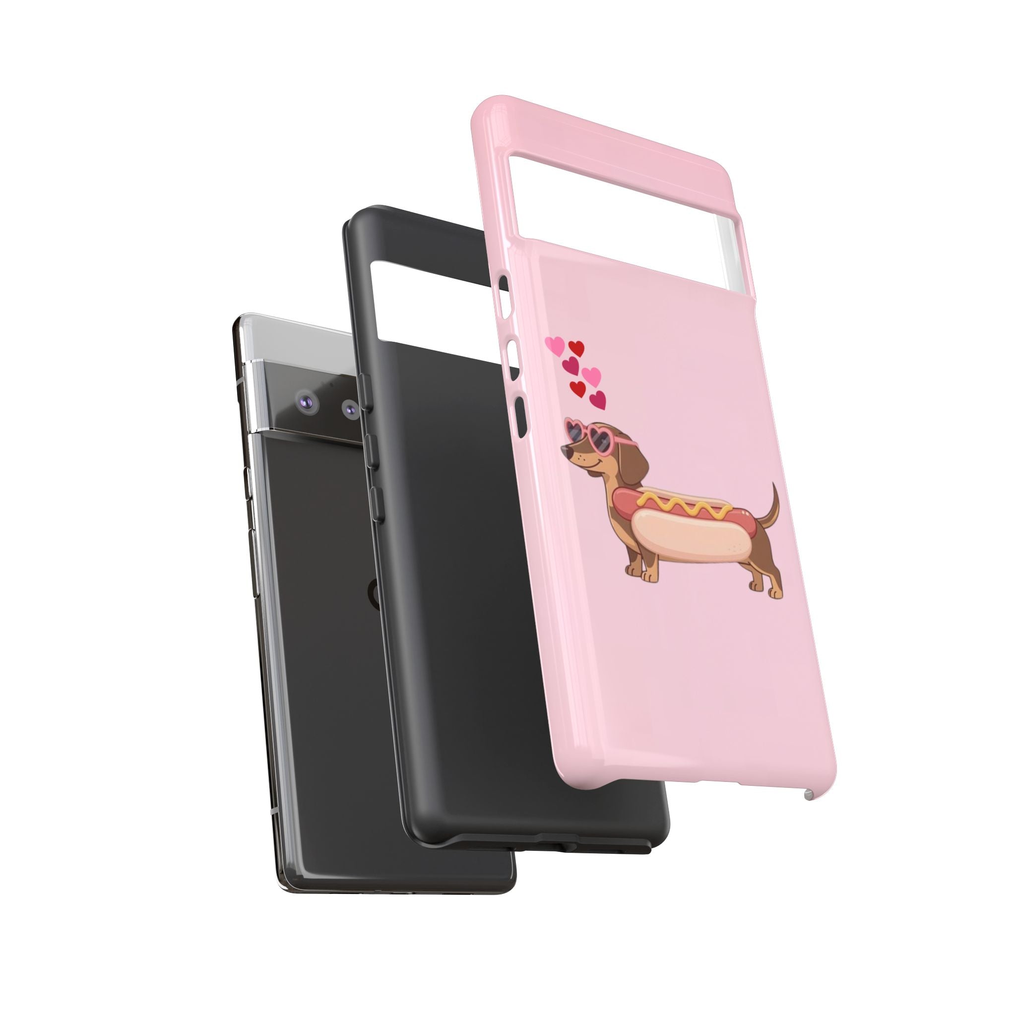 Dachshund Hot Dog Phone Case – Cute Pink Love Hearts Protective Tough Case