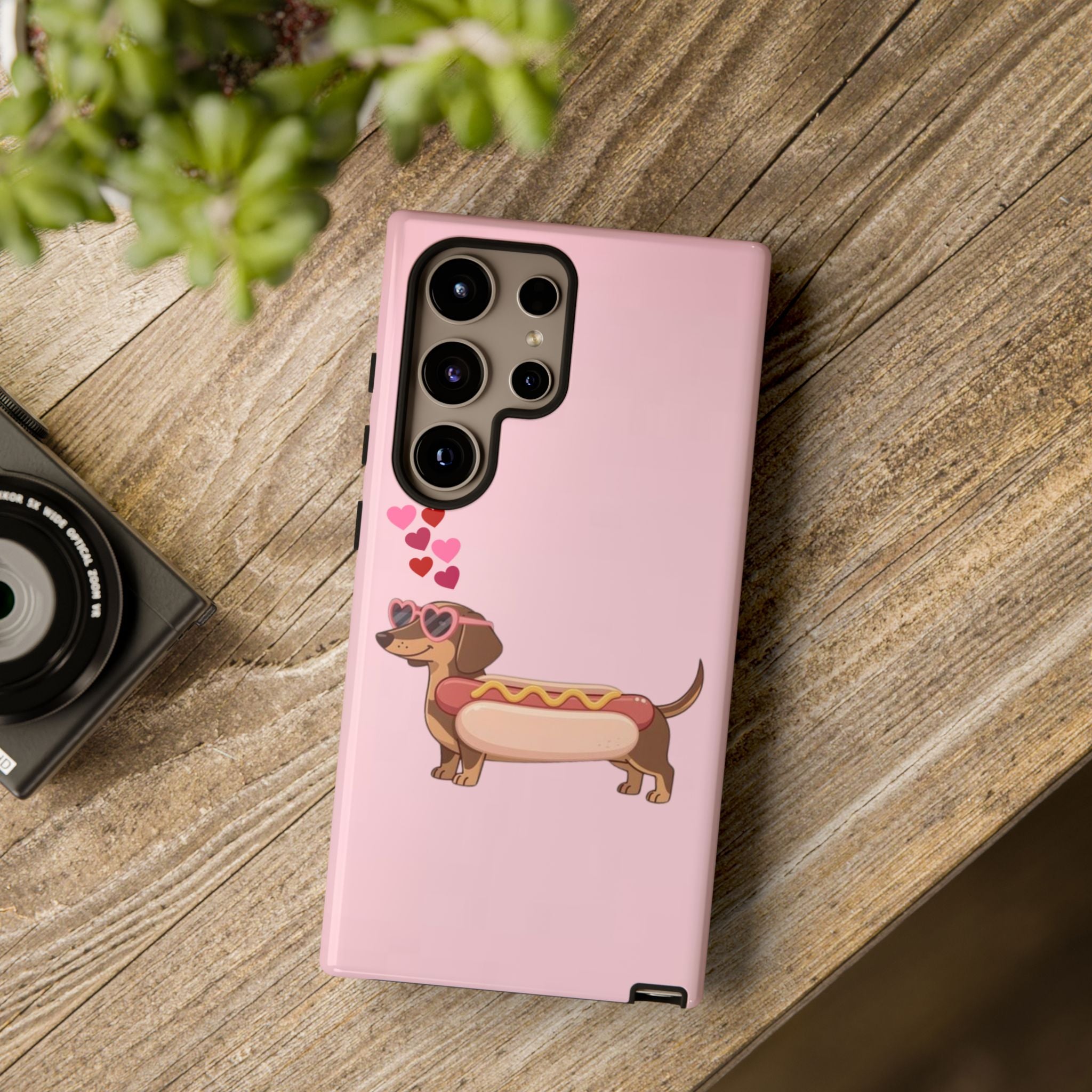 Dachshund Hot Dog Phone Case – Cute Pink Love Hearts Protective Tough Case