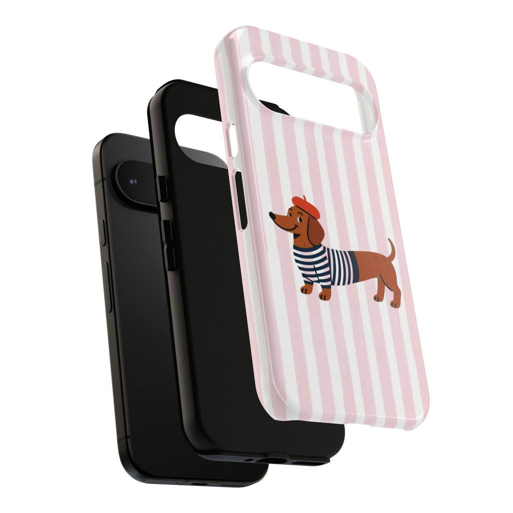 Dachshund in Breton Stripe Phone Case | French Dog Lover Gift