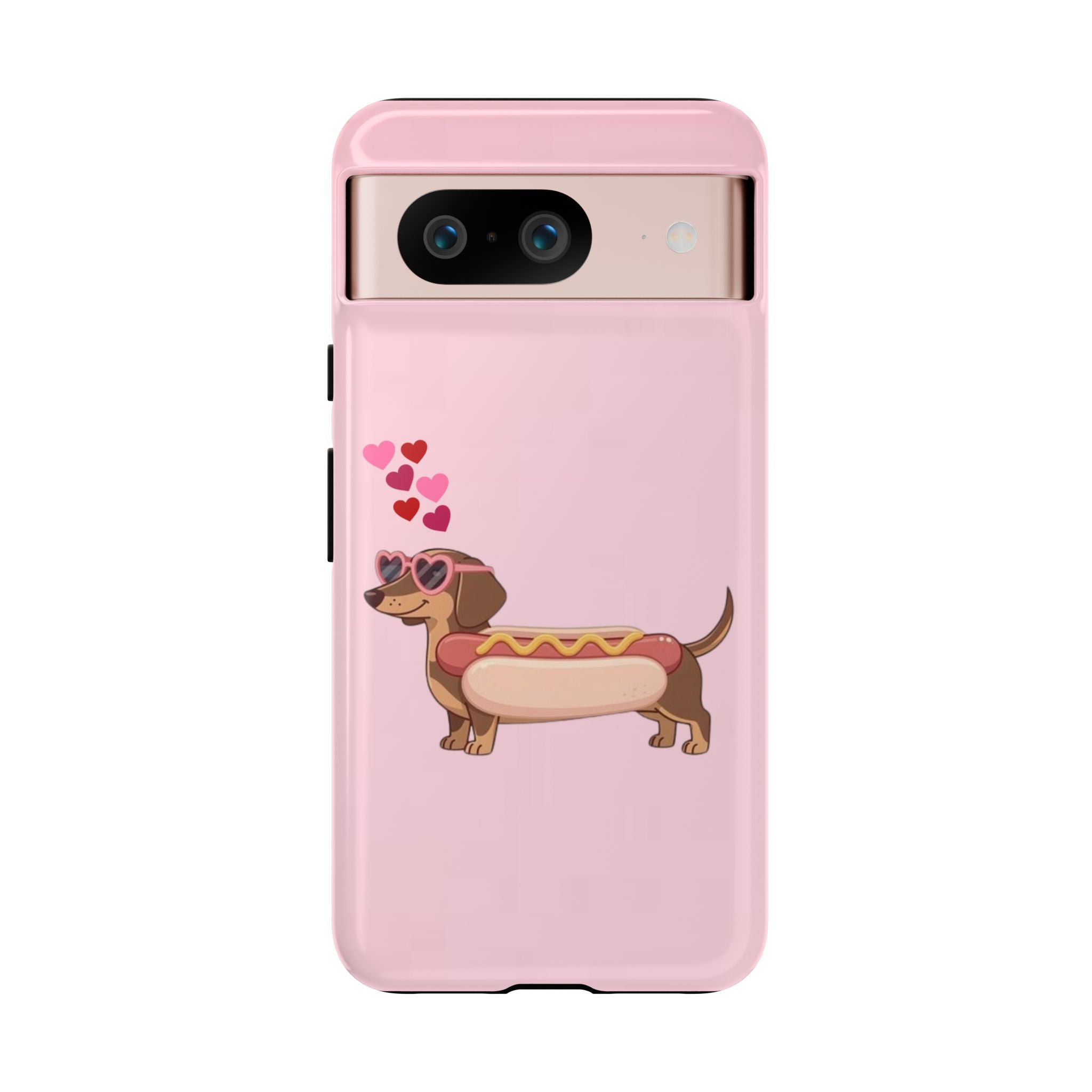 Dachshund Hot Dog Phone Case – Cute Pink Love Hearts Protective Tough Case