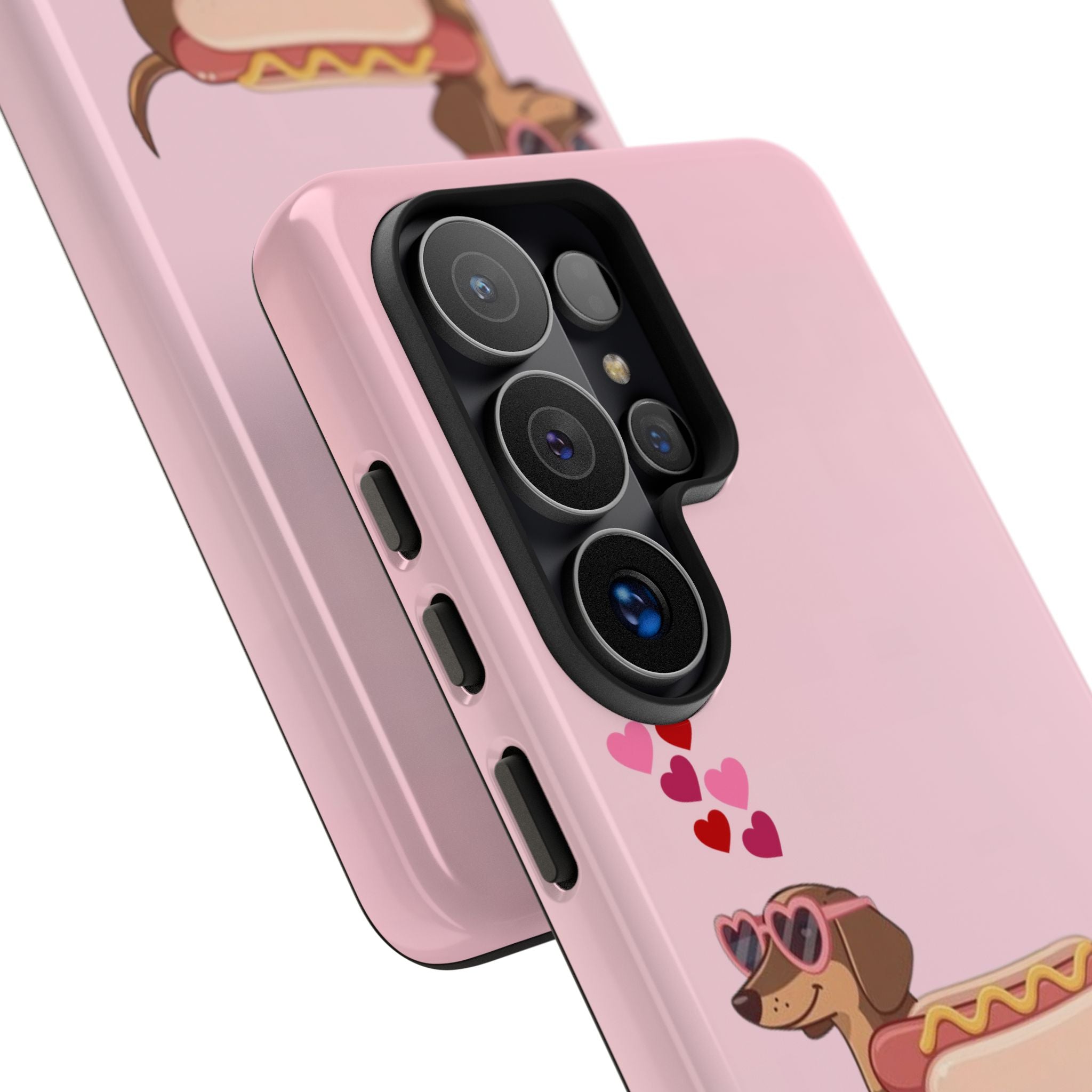 Dachshund Hot Dog Phone Case – Cute Pink Love Hearts Protective Tough Case
