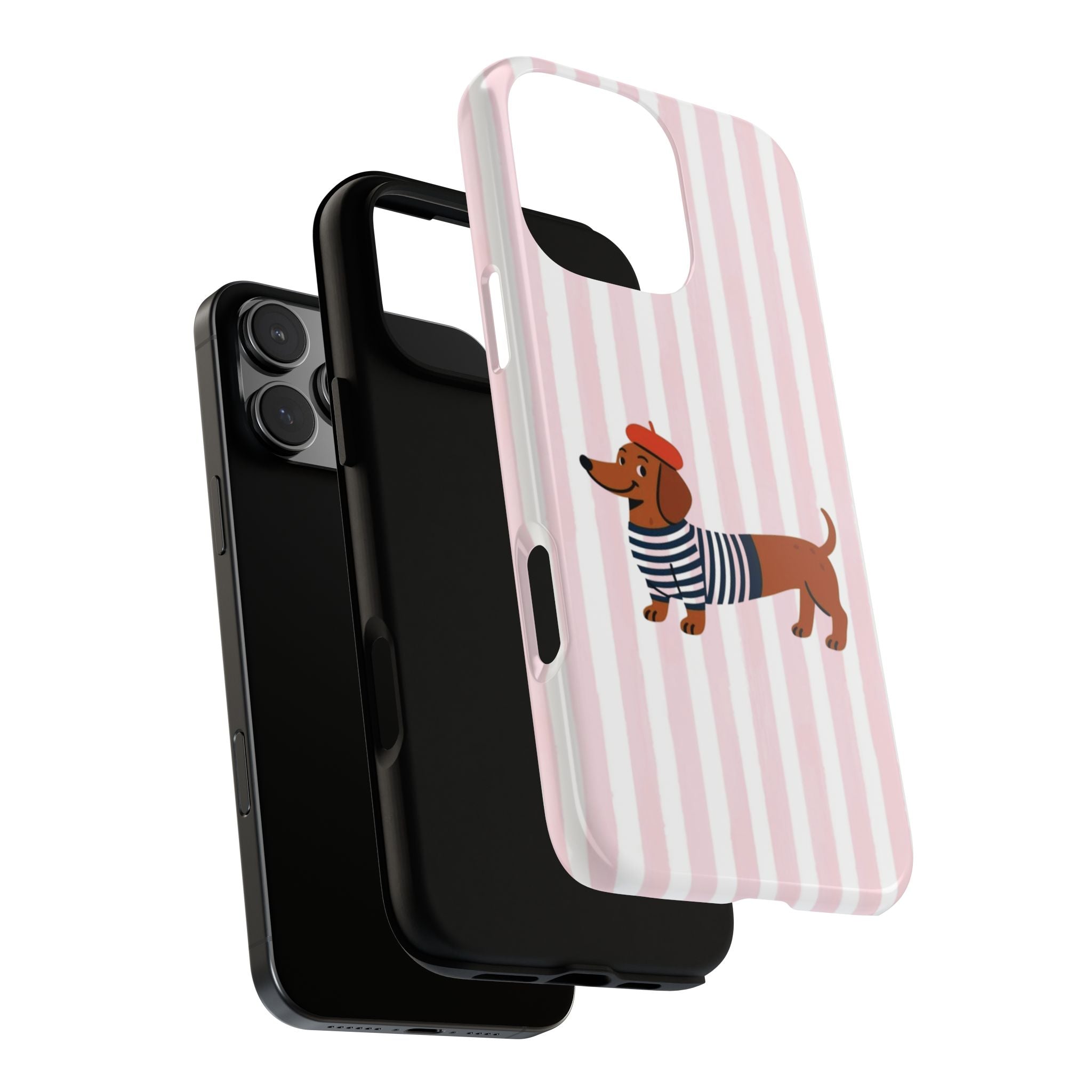 Dachshund in Breton Stripe Phone Case | French Dog Lover Gift