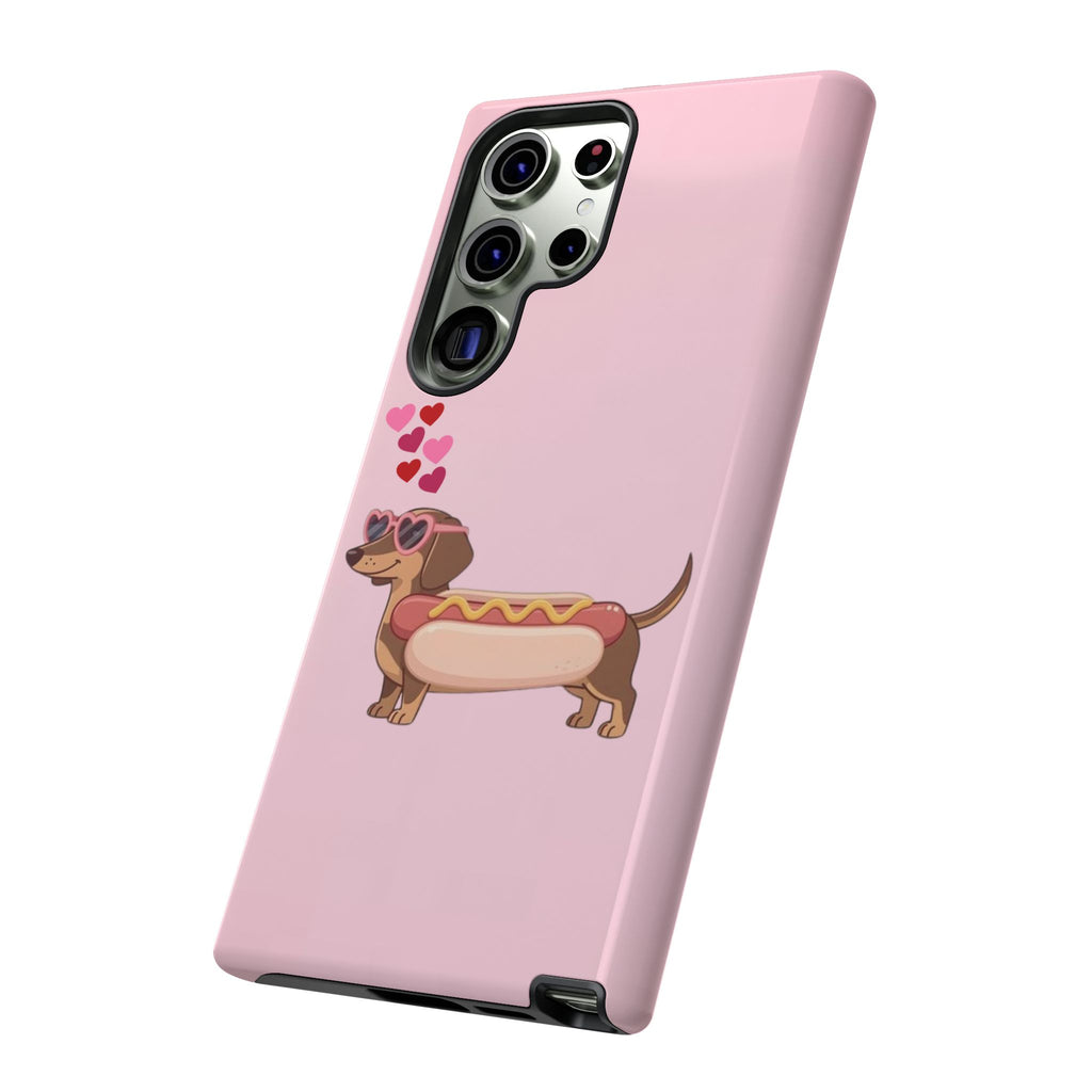 Dachshund Hot Dog Phone Case – Cute Pink Love Hearts Protective Tough Case