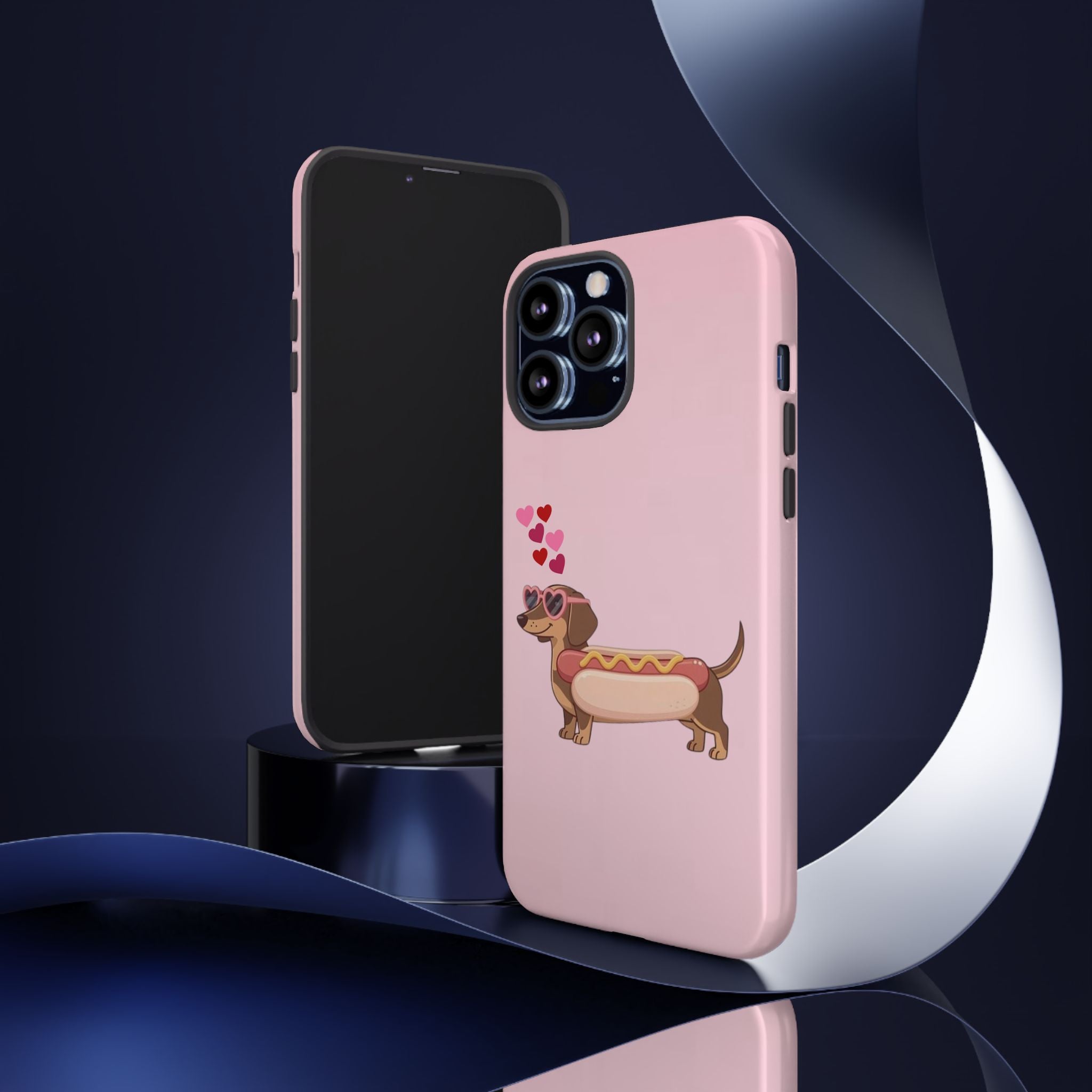 Dachshund Hot Dog Phone Case – Cute Pink Love Hearts Protective Tough Case
