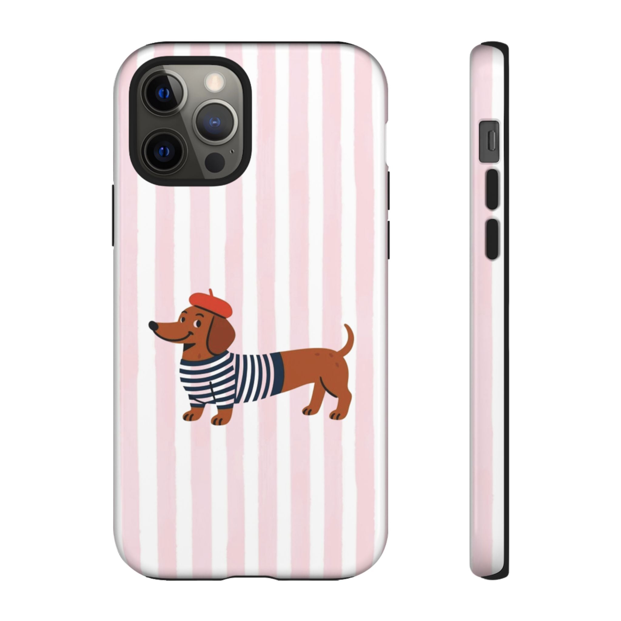 Dachshund in Breton Stripe Phone Case | French Dog Lover Gift