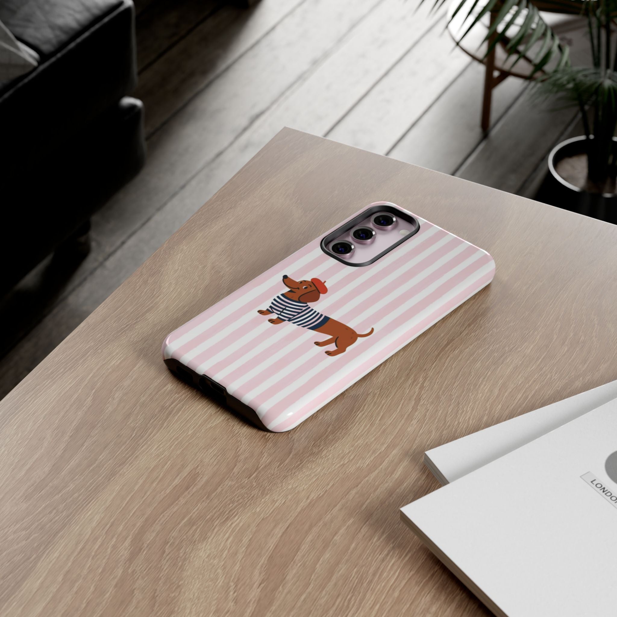 Dachshund in Breton Stripe Phone Case | French Dog Lover Gift