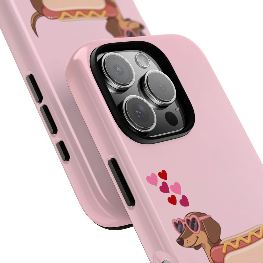 Dachshund Hot Dog Phone Case – Cute Pink Love Hearts Protective Tough Case