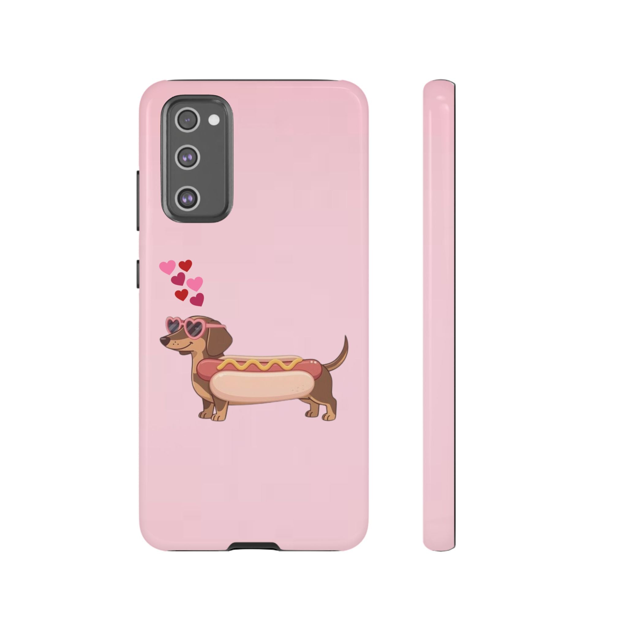 Dachshund Hot Dog Phone Case – Cute Pink Love Hearts Protective Tough Case