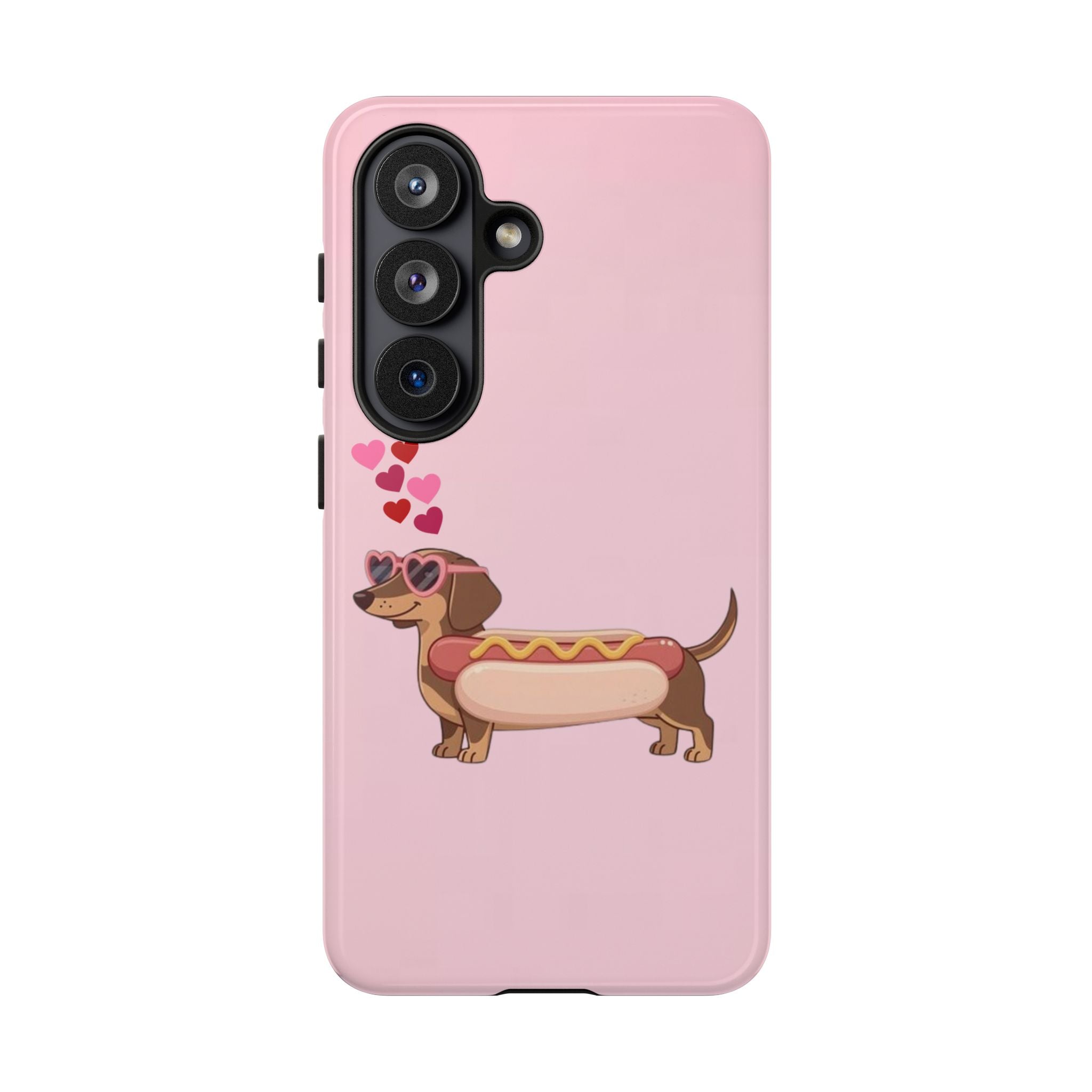 Dachshund Hot Dog Phone Case – Cute Pink Love Hearts Protective Tough Case