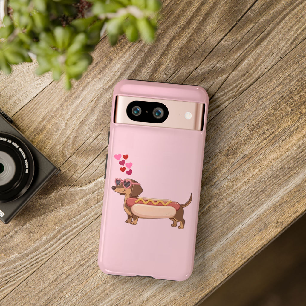 Dachshund Hot Dog Phone Case – Cute Pink Love Hearts Protective Tough Case