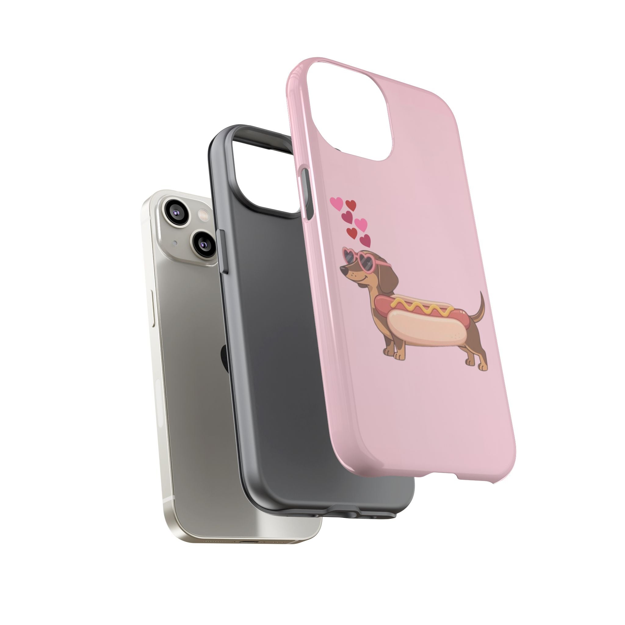 Dachshund Hot Dog Phone Case – Cute Pink Love Hearts Protective Tough Case