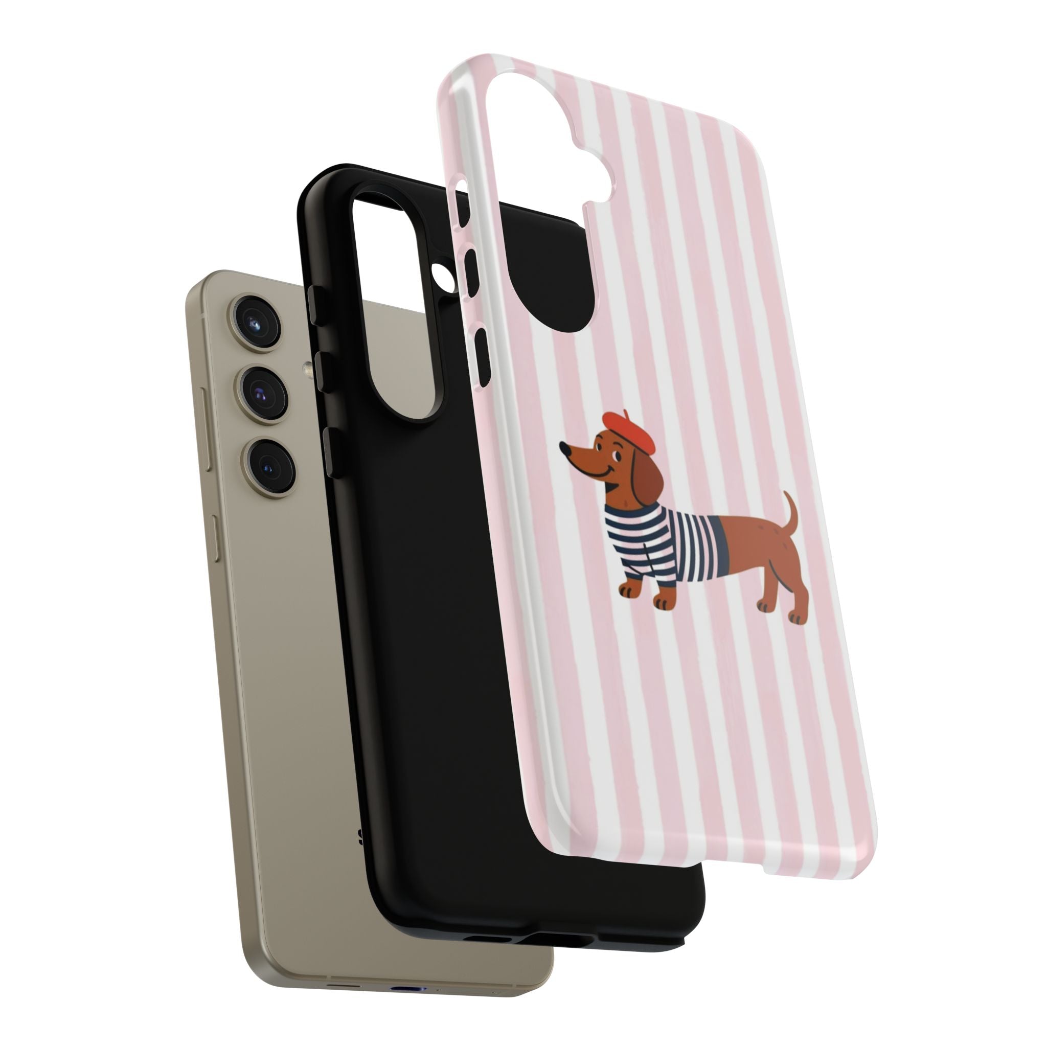 Dachshund in Breton Stripe Phone Case | French Dog Lover Gift