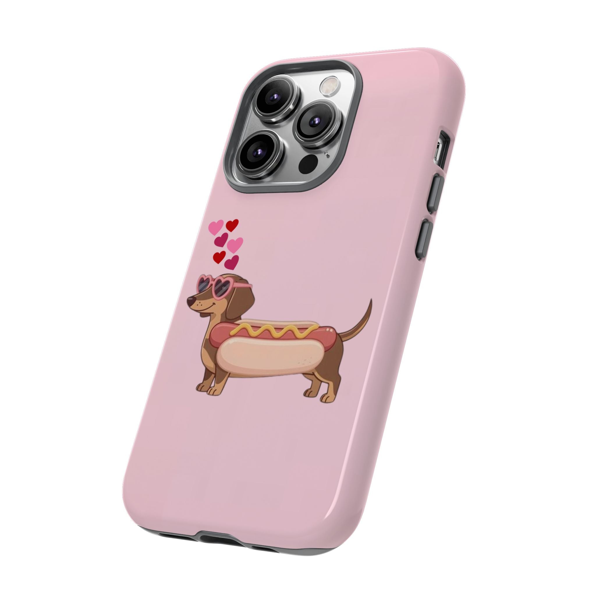 Dachshund Hot Dog Phone Case – Cute Pink Love Hearts Protective Tough Case