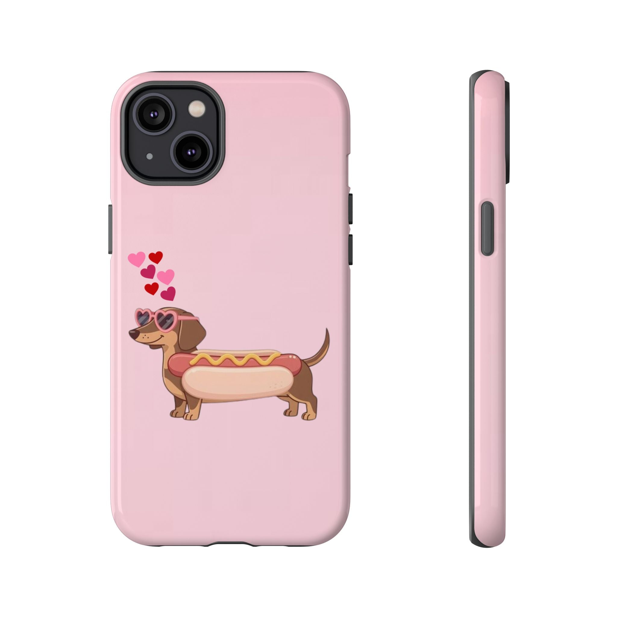 Dachshund Hot Dog Phone Case – Cute Pink Love Hearts Protective Tough Case